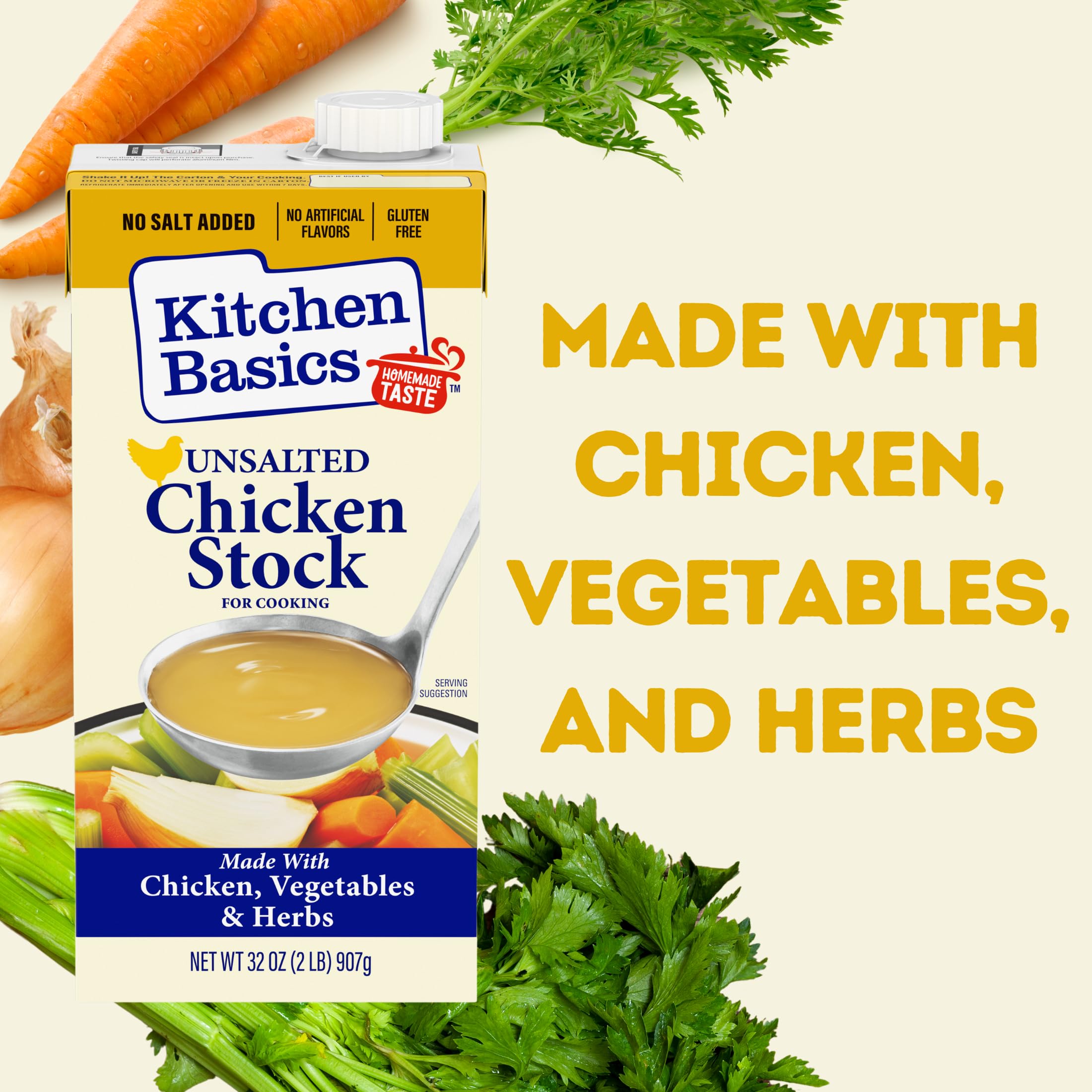 Kitchen Basics Unsalted Chicken Stock, 32 oz. Carton (Pack of 12) Add Delicious Flavor to Chicken Noodle Soup, Broths and Gravy, Perfect for Stocking Up