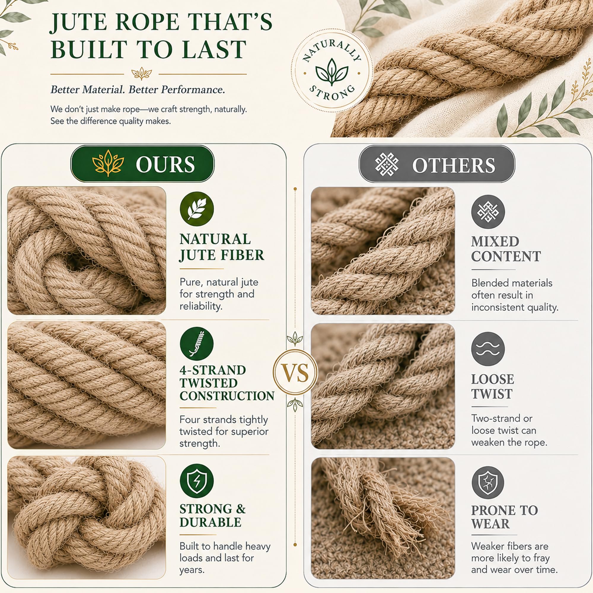 YUZENET Twisted Manila Rope Jute Rope (1.5 in x 50 ft) Natural Thick Hemp Rope for Nautical, Landscaping, Railings, Hammock, ating 2