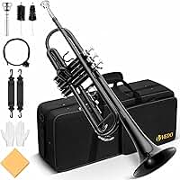 VEDO Conjunto de Trompete Bb Standard: Trompete de metal para estudantes com bocal rígido 7C e luvas, adequado para iniciantes ou estudantes avançados, orquestras, preto.