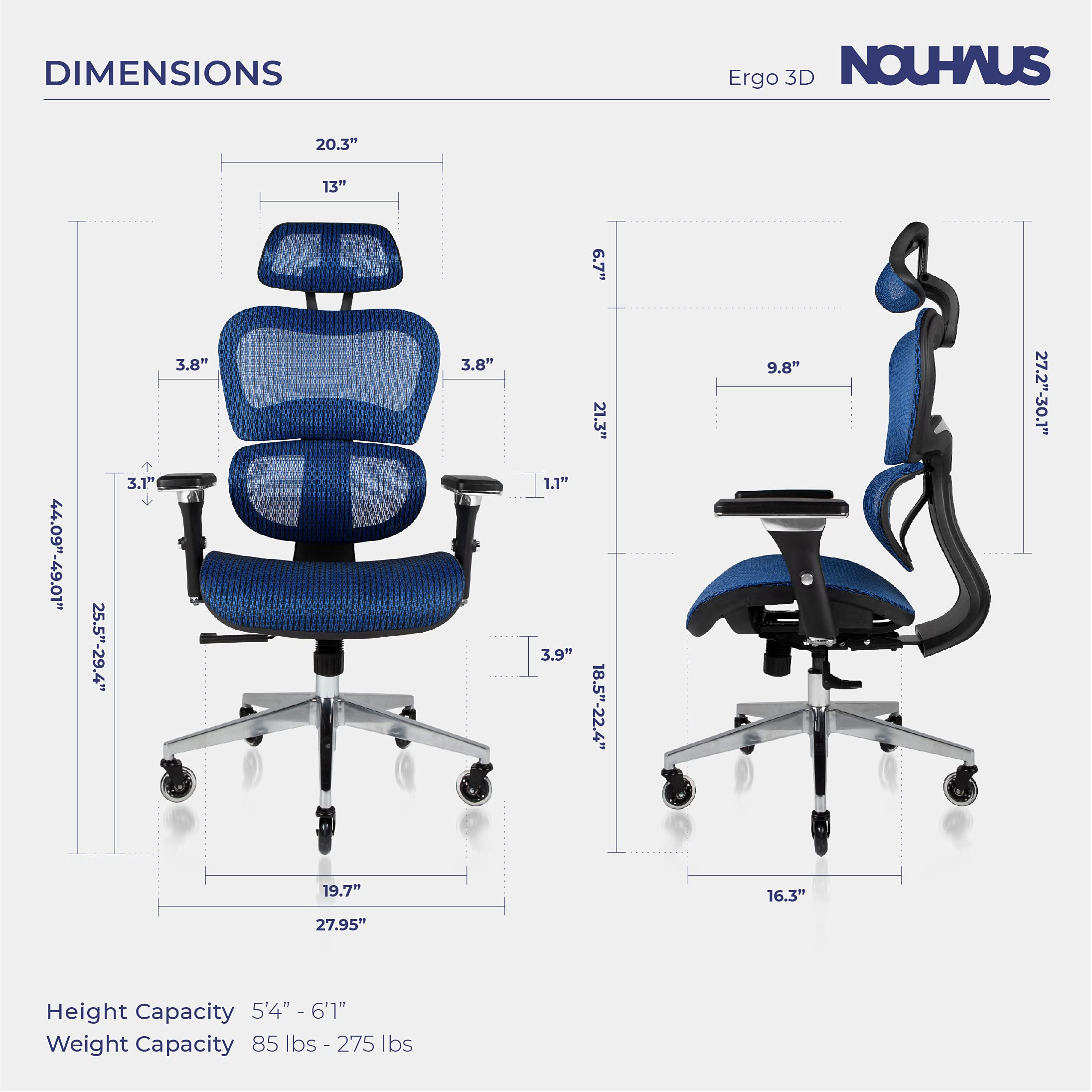 NOUHAUS Ergo3D Ergonomic Office Chair Rolling Desk Chair with 4D