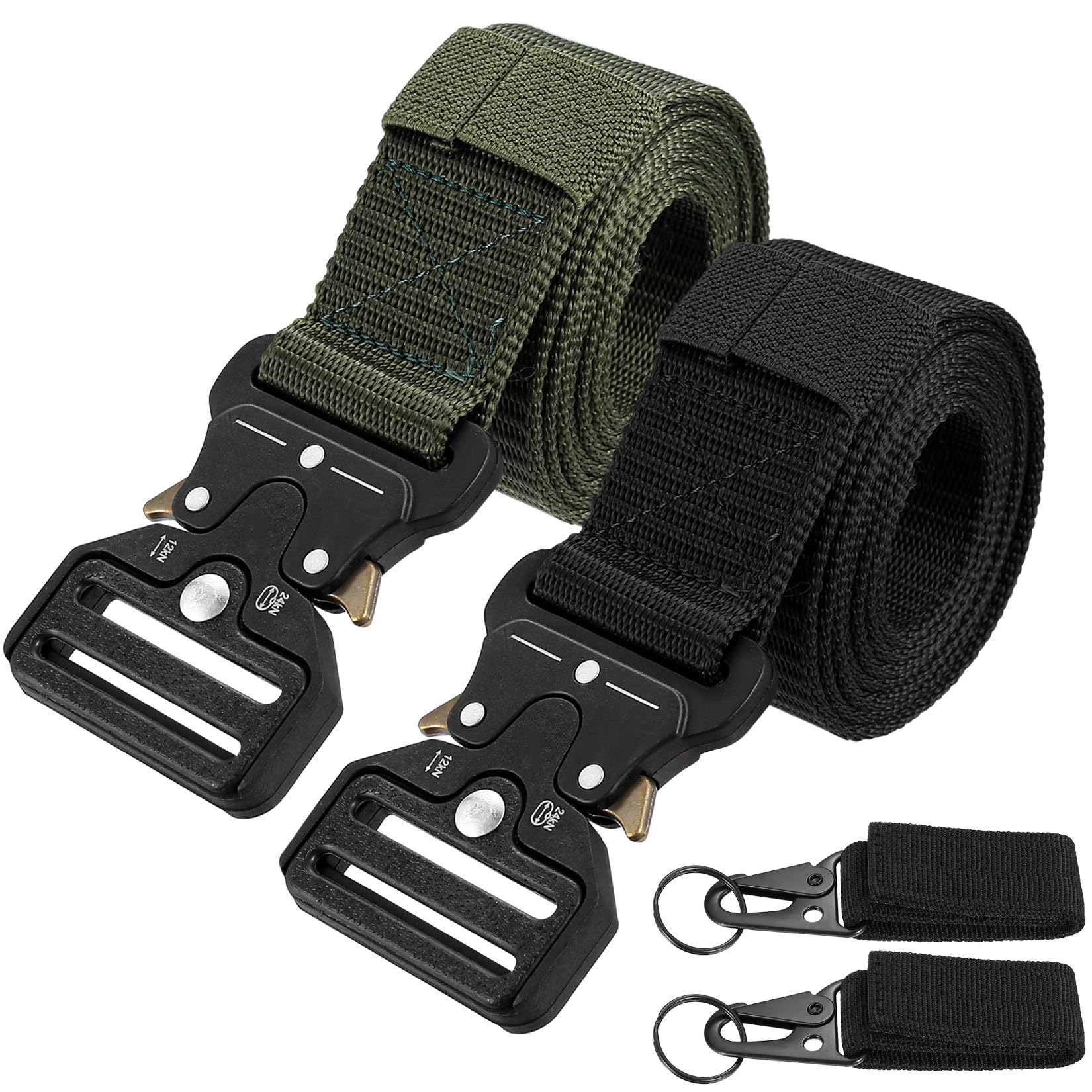 2 Stück Taktischer Gürtel Herren, Militär Arbeitsgürtel Herren Damen, 125cm Verstellbarer unisex Arbeits Gürtel mit Schnellverschluss, für Rettungsdienst Feuerwehr Pasy taktyczne, mit 2 Haken