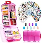 14 Grids Travel Pill Organizer Box with 415-Pcs Medicine Name Labels - Pocket Daily Pharmacy Case Container Kit - Travel Medication Holder Dispenser for Fish Oil Vitamin Supplement Storage -Clear Pink