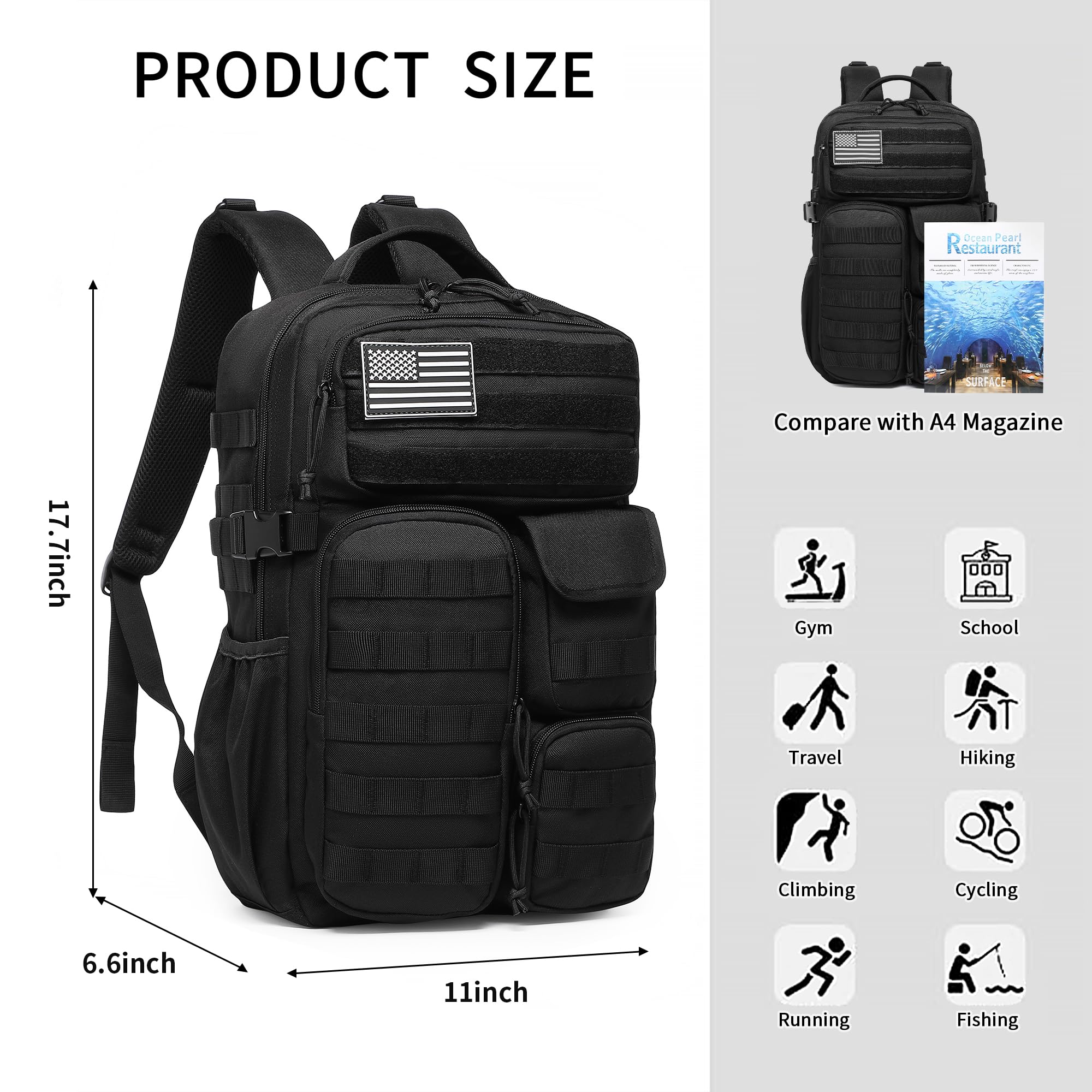 Wotony Men's Tactical Backpack - Military waterproof backpack with multiple pockets and tactical gear for the outdoors