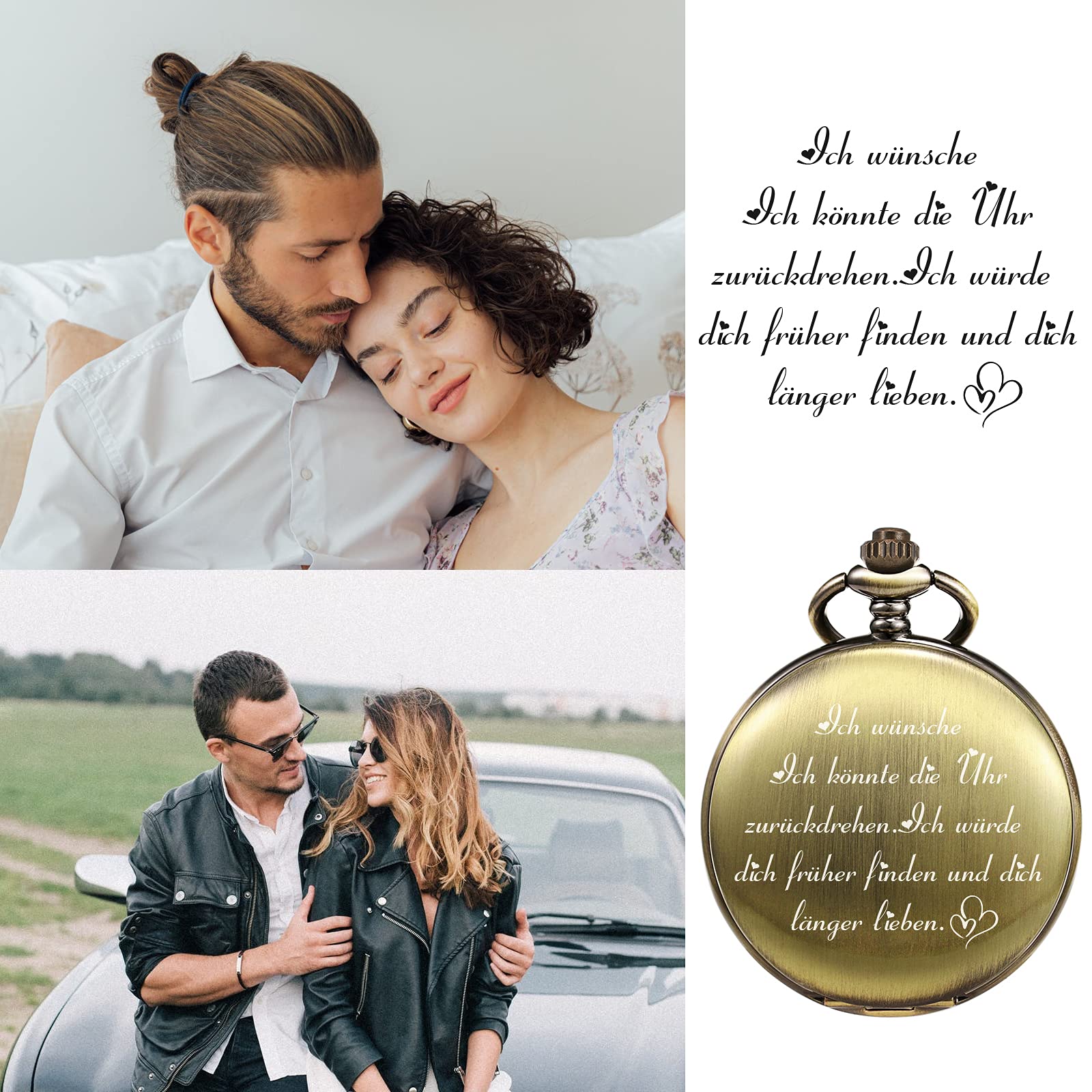 TREEWETO Taschenuhr für Ehemann Geliebte Freund, Taschenuhren mit Kette für Herren, Geschenk zum Jahrestag, schönes Geschenk für Familie
