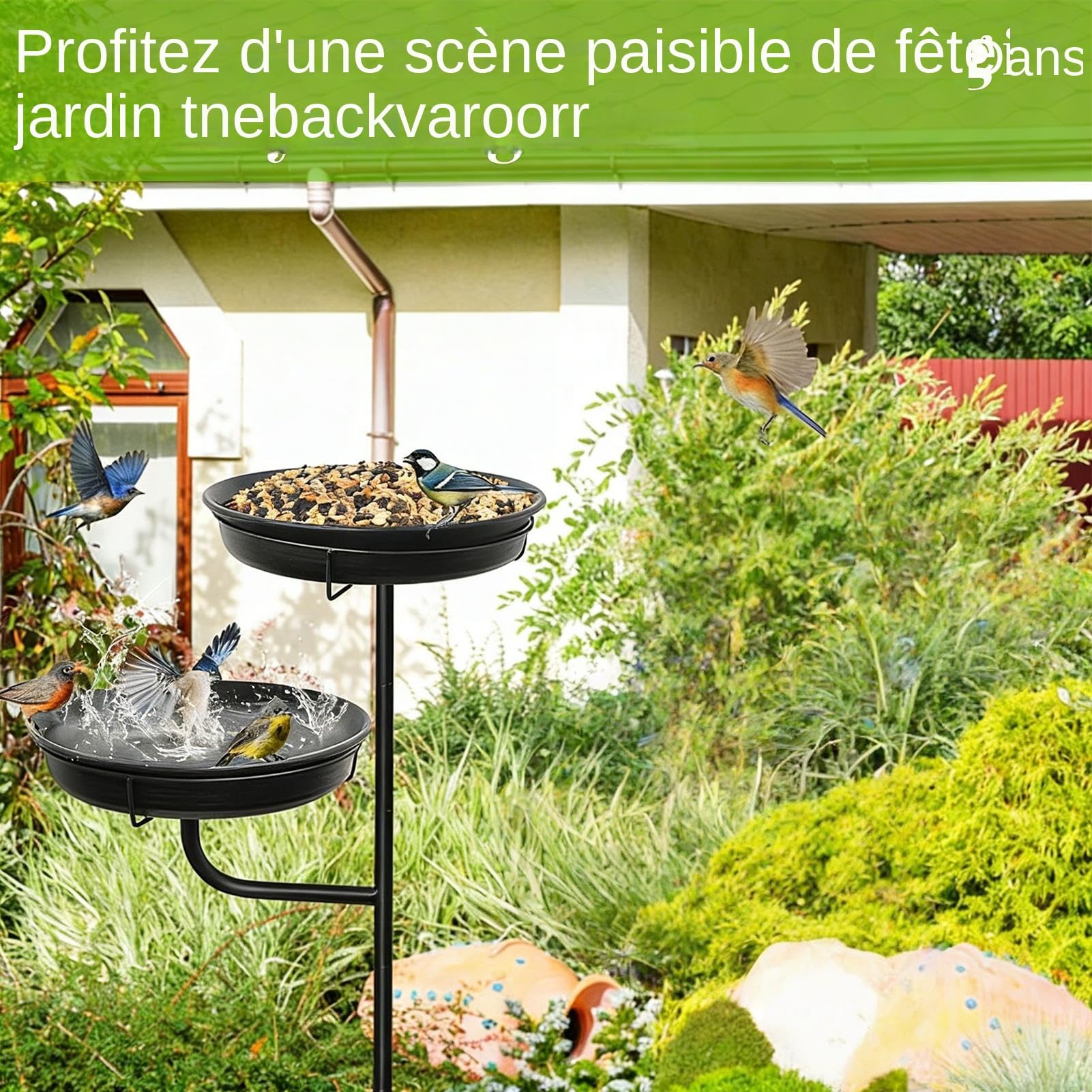 Bebedero para Pájaros Exterior Bandeja de Soporte de Metal | con Base de Estaca de 4 Púas para Soporte de Bebedero Para Decoración De Jardín Patio Terraza Césped Para Padres
