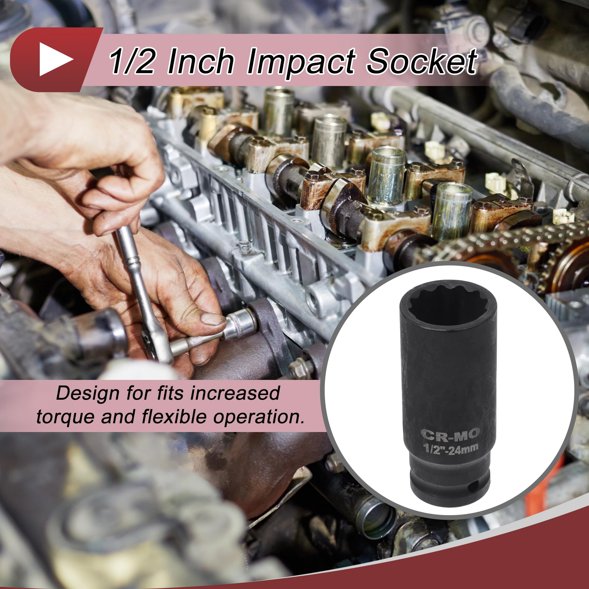 HEROFFIX 1 Pcs Impact Socket Durable Hardware Tool 78mm Black High Carbon Steel 12 Point 24mm for Car Motorcycle Dirtbike Repair 1/2 Inch Drive - Image 2