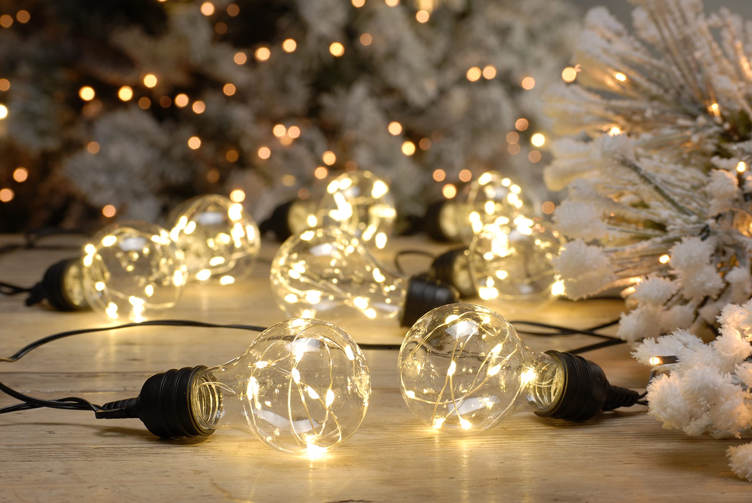 Twinkling Warm White Bulb String Lights, Indoor & Outdoor Use, Connectable, 10 Bulb Fair Lights, 5m