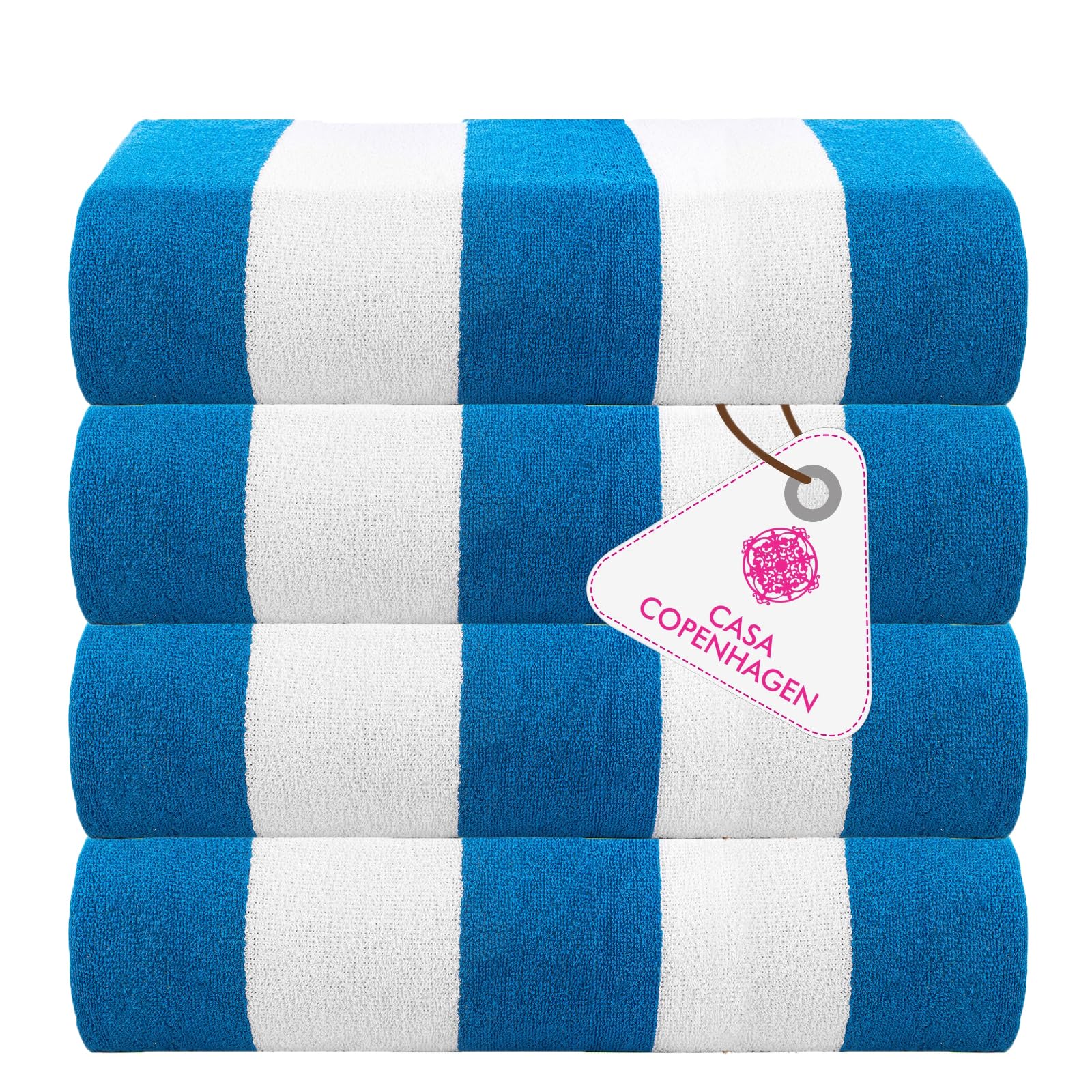 Casa Copenhagen 4 Serviettes de Plage/Piscine Coton 75x150cm, Turquoise
