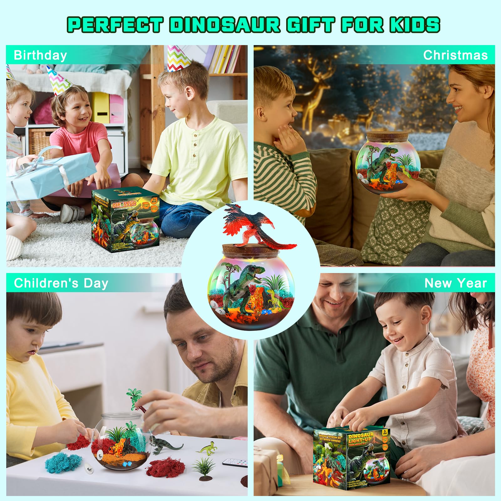 RONSTONE Giocattoli con Dinosauri per Bambino - Kit per Terrari e Regali di Compleanno per Bambini di 4 5 6 7 8-12 Anni - DIY Kit vulcano Dino & Artigianato Scientifico per Bambino Bambina