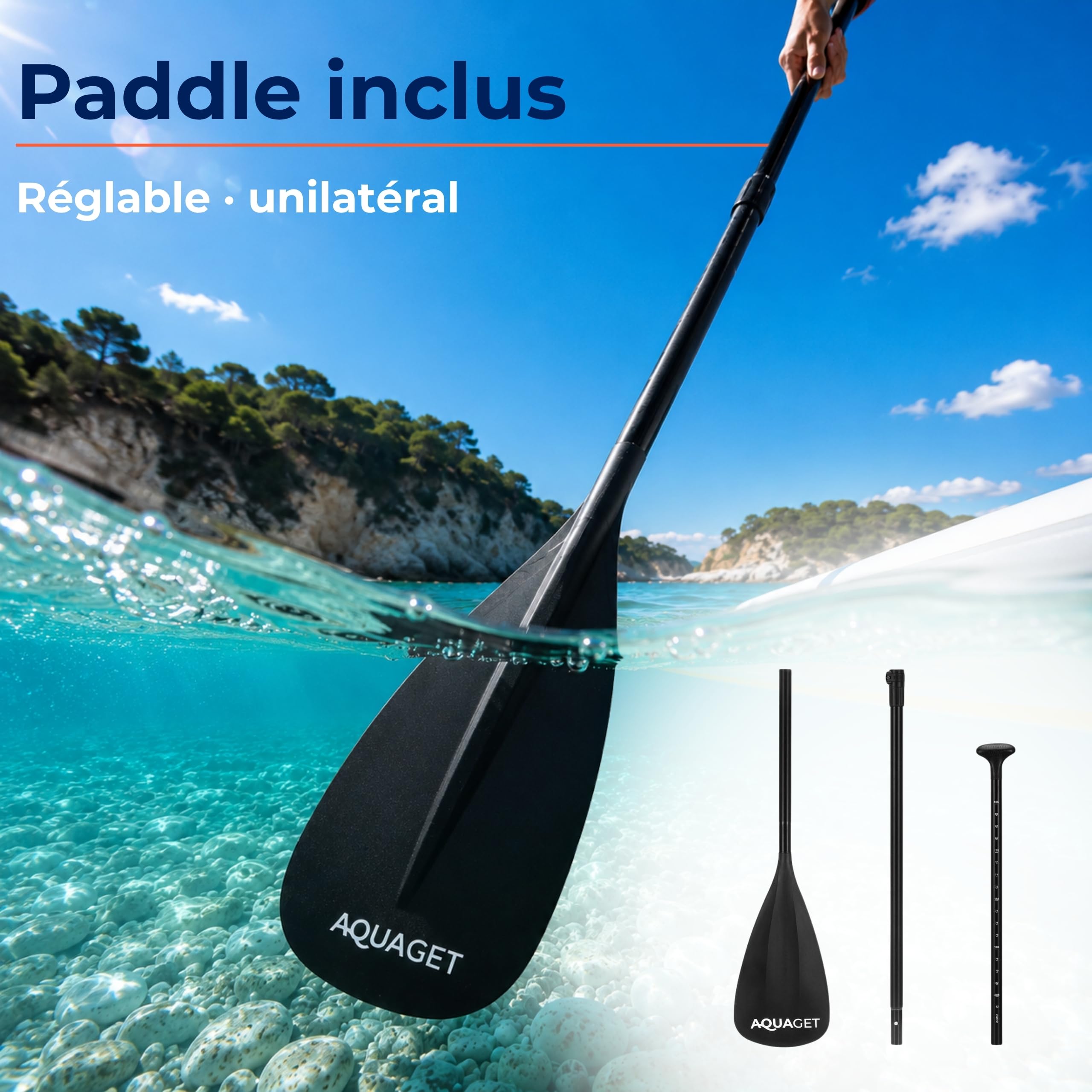 iSUP Kit de planche à pagaie gonflable - Système complet - 320 à 350 cm - Planche à pagaie 2 en 1 - Siège de kayak - Pagaie - Sac à dos - Pompe - Laisse - 3 ailerons Dropstitch - Planche de