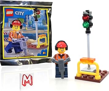 LEGO City Minifigure - Construction Worker/Builder with Traffic Light and Jackhammer Foil Pack