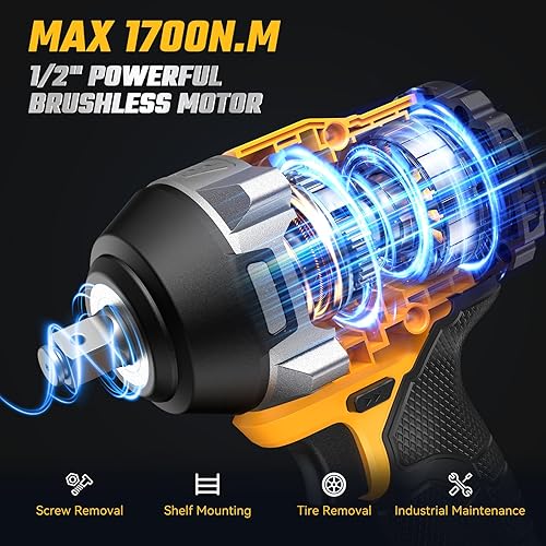 Miniatura 4 de Llave de impacto inalámbrica para batería Dewalt de 20 V, 1254 pies-libras (1700 N.m), pistola de impacto eléctrica de 12 pulgada, destornillador de