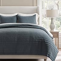 EVERGRACEHOME King Size 100% Cotton Quilt Set - Modern Striped Pre-Washed Bedspread, 3-Piece Lightweight All-Season with Pillow Shams, Midnight Blue