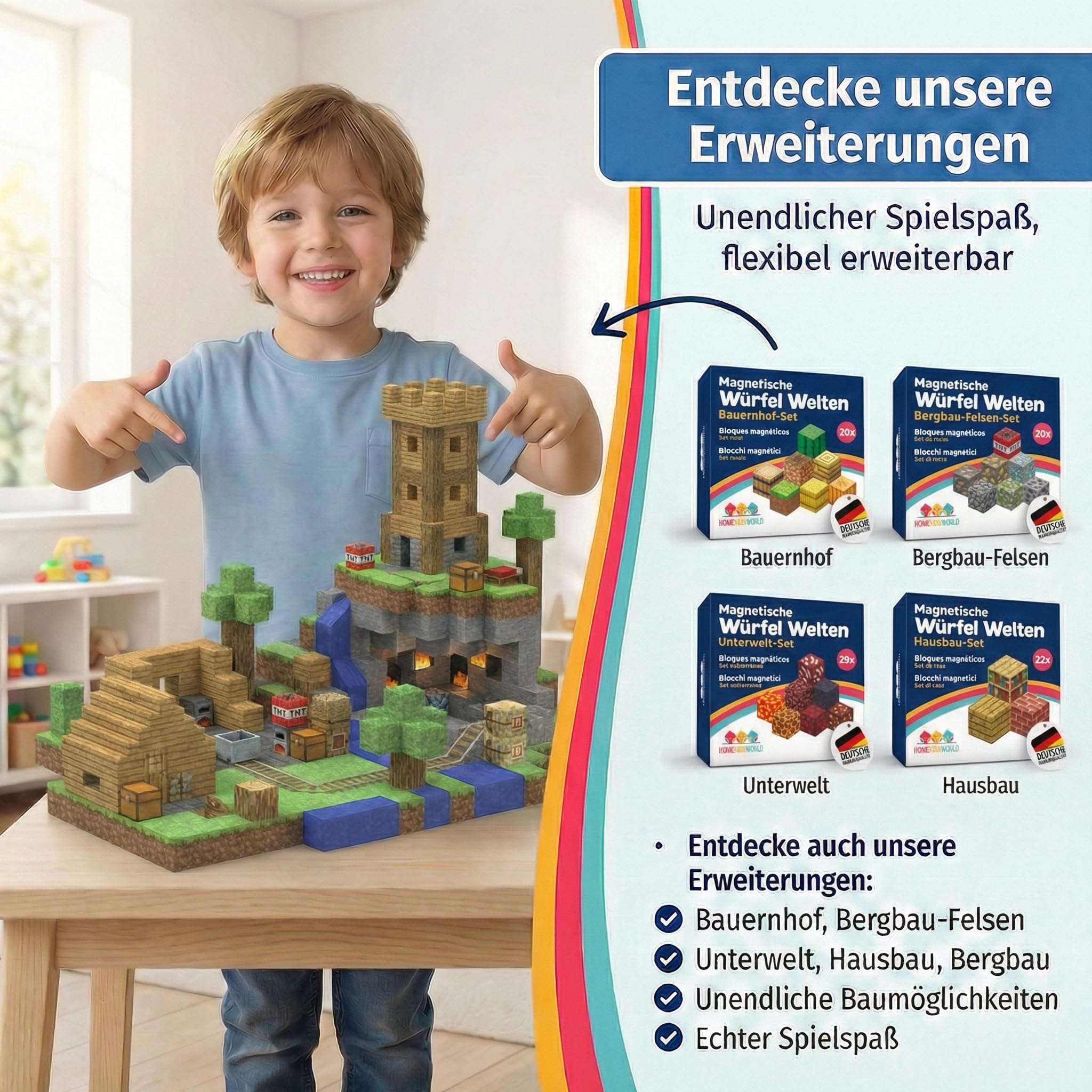 Magnetische Bausteine - enthält 95 Magnetbausteine im Stil Einer Mine, unabhängig laborgeprüft, fördert Kreativität, Flexible Bauweise, Kinder ab 3 Jahren