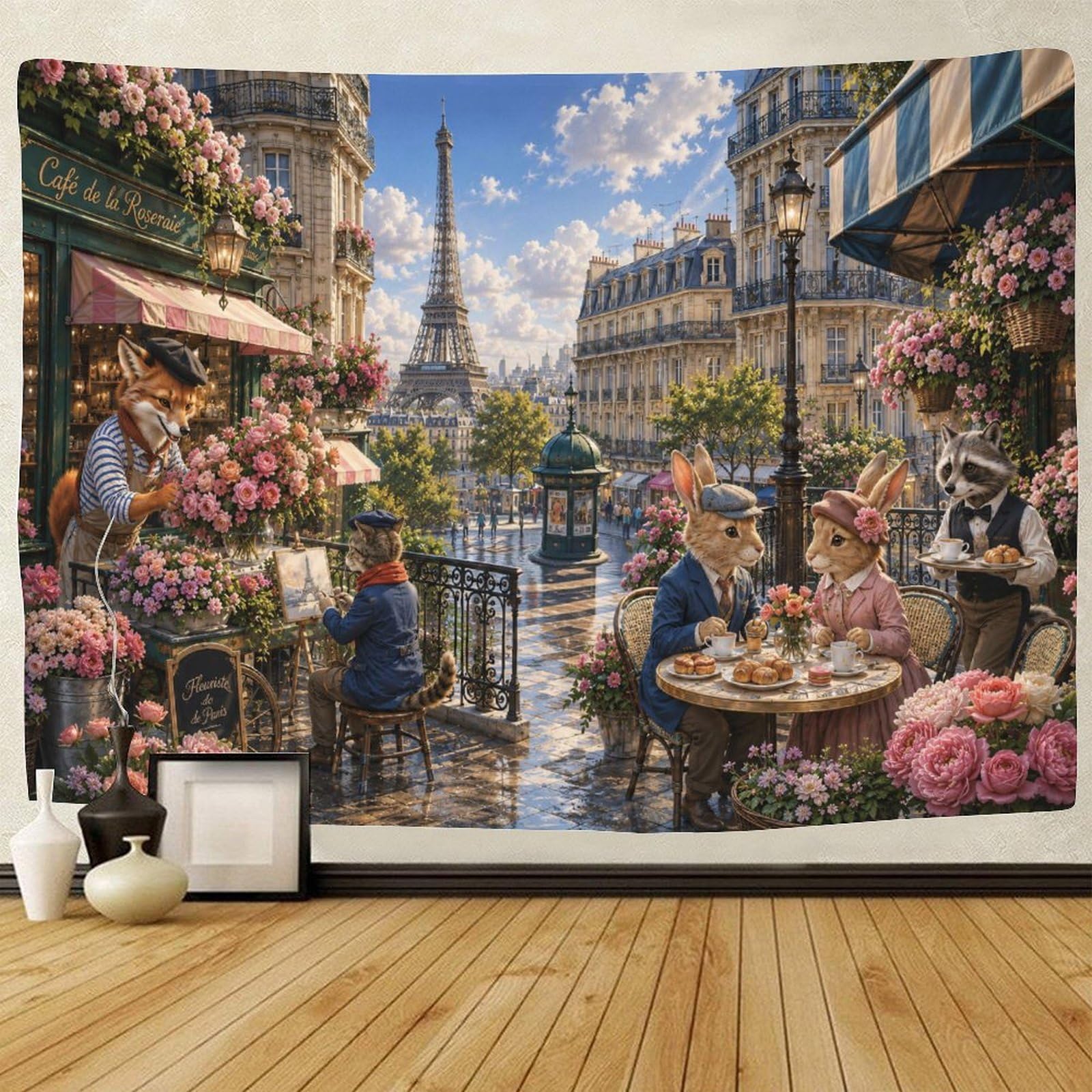Paris Eiffel Tower Streetscape 3D Print Wall Hanging Decor Tapestry for Bedroom Tapestries Home Decoration Curtain Bedroom College Dorm 70cmx100cm