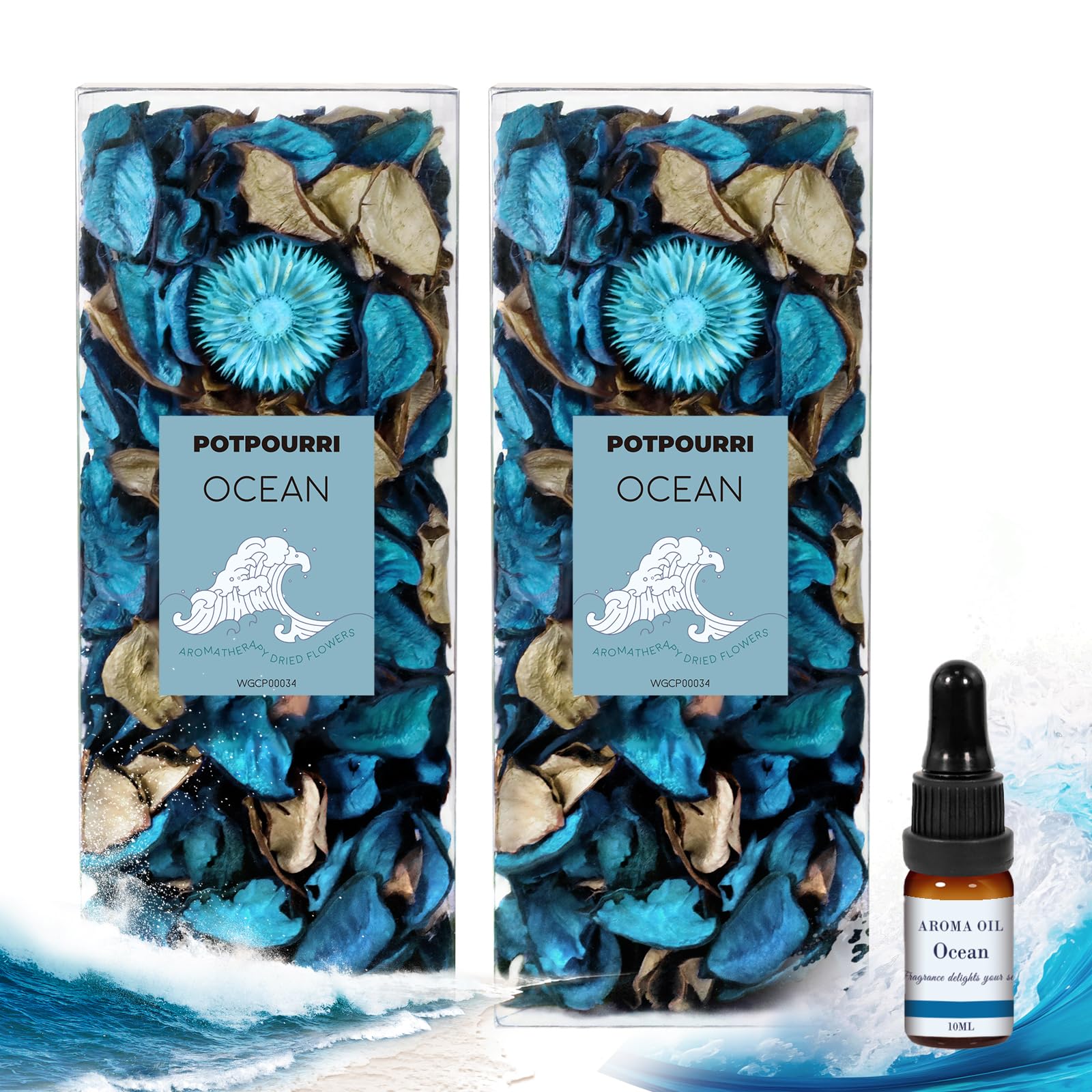 SCENTORINI SCENTORINI Natural Dried Flower Pot Pourri Bag – Ocean Breeze Blue Colour Dual Box 240g with 10ml Essential Oil – Refreshing Marine Fragrance for Home & Bathroom Décor