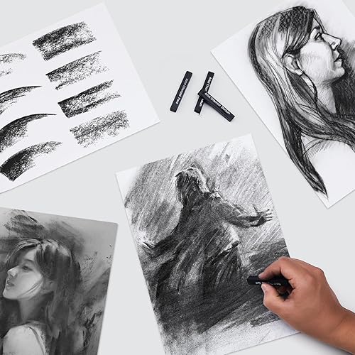 Miniatura 4 de PANDAFLY Palitos de carbón comprimido, 12 piezas (suaves, medianas, duras) palitos cuadrados de carbón para dibujar, bocetar, sombrear, juego de