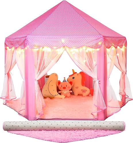 Moncoland Castillo de princesa para niñas, tienda de campaña de juguete para niños, gran casa de juegos de hadas para niños pequeños, juegos de