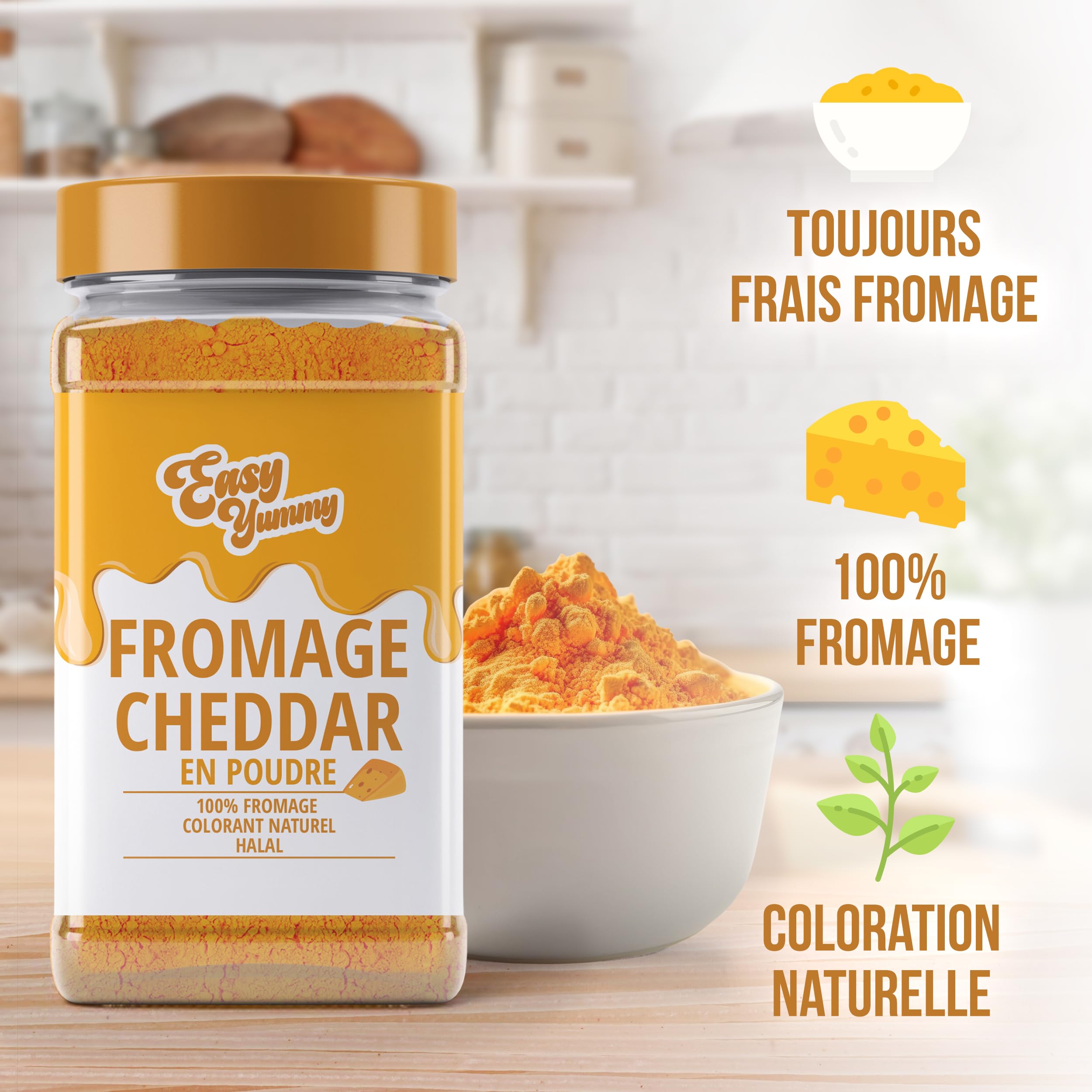 EASY YUMMY - Fromage Cheddar en Poudre (300g), Assaisonnement Polyvalent | Pour Recettes, Sauces, Pâtes