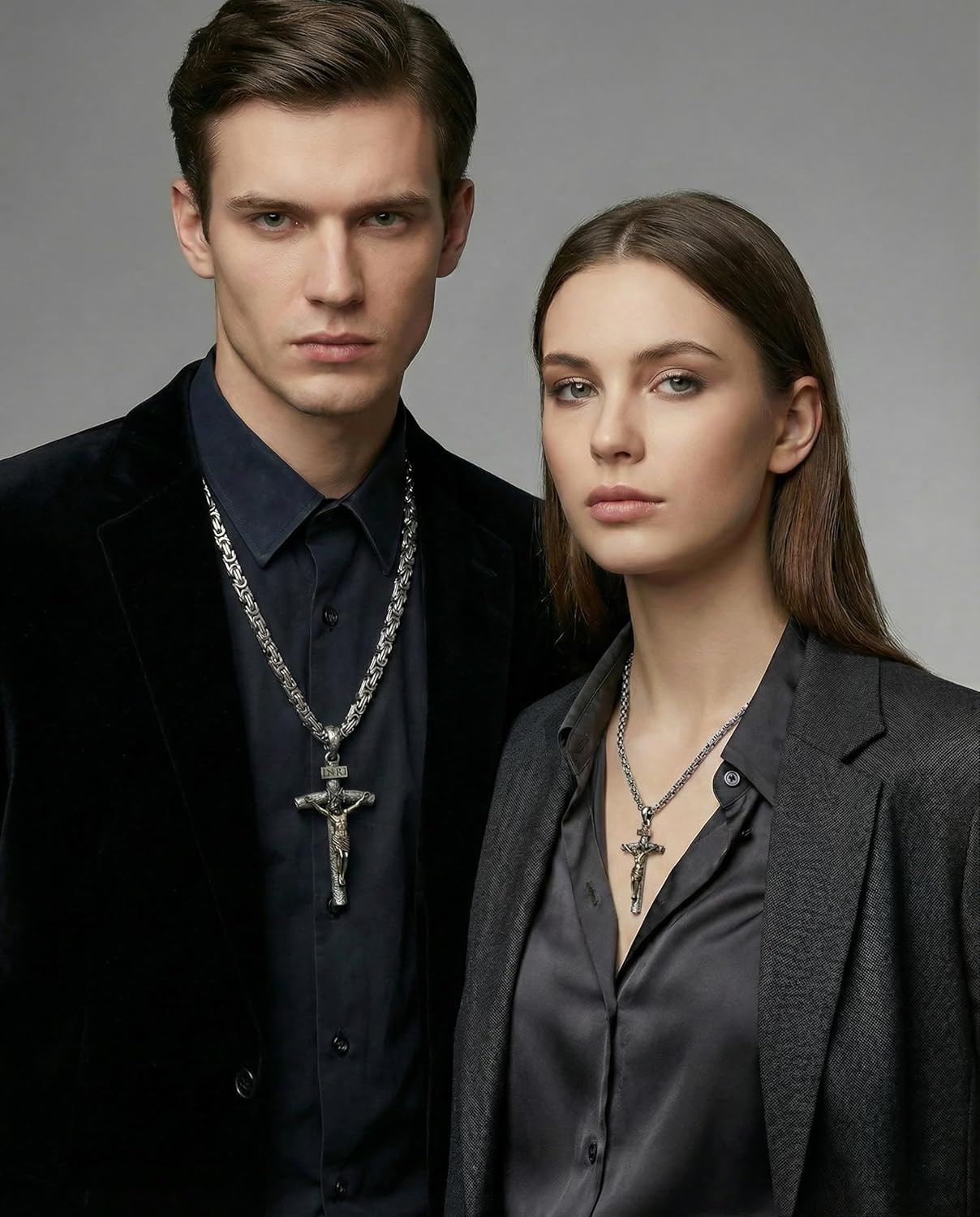 Catholic Crucifix Necklace for Men and Women, Exquisite Medium/Large Crucifix Pendant, Vintage Gold&Silver Tone, Faith Jewelry with Luxury Gift Box