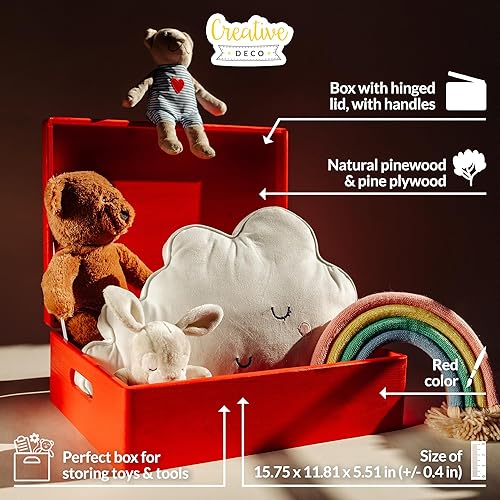 Miniatura 4 de Creative Deco Caja de almacenamiento de madera roja XL con tapa con bisagras  15.8 x 11.8 x 5.5 pulgadas (+-0.5)  con asas  Caja de regalo para