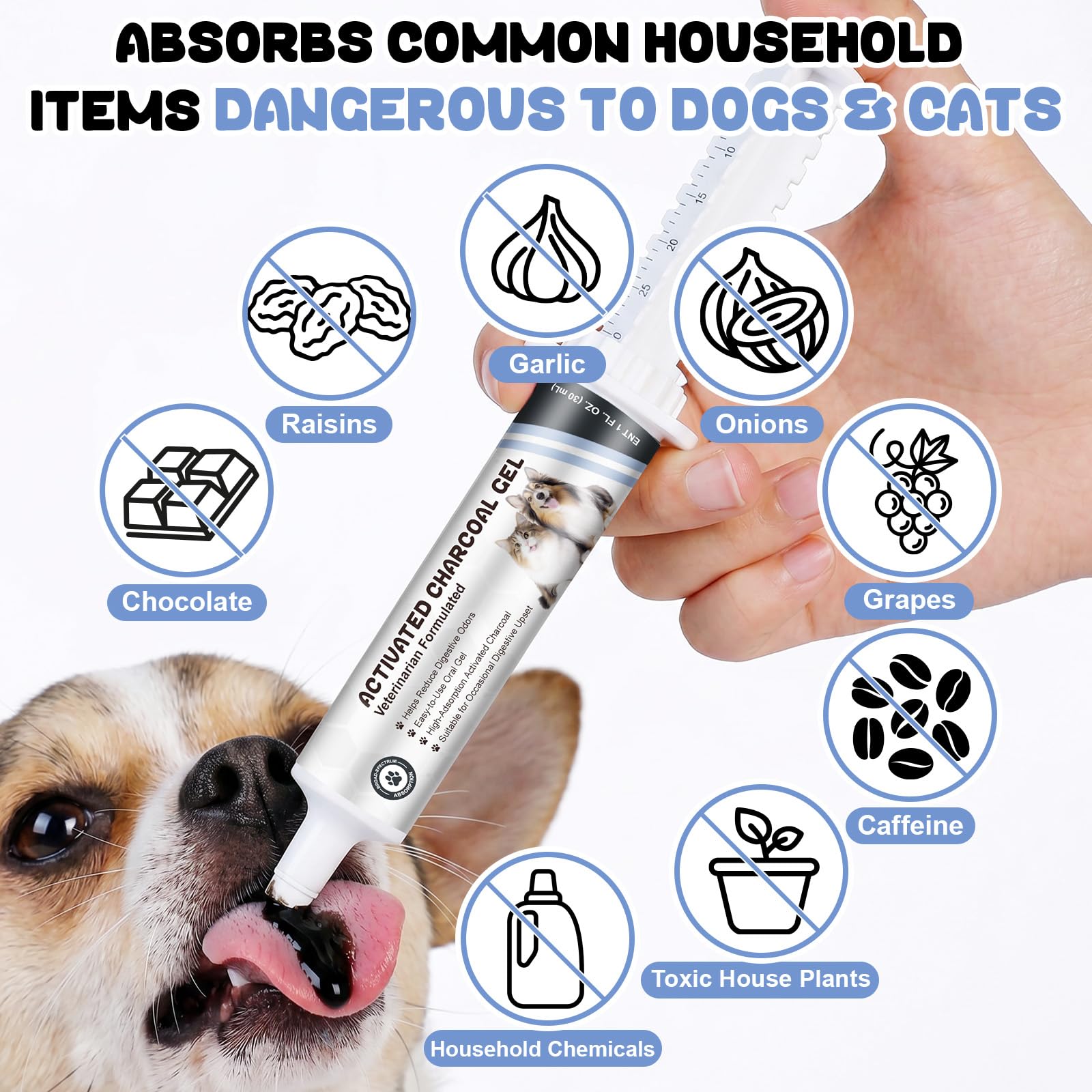 Activated Charcoal Gel for Dogs, Aktivkohle-Gel für Hunde 30 ml, hohe Absorptionskraft, reduziert Verdauungsgerüche, für alle Hunde geeignet