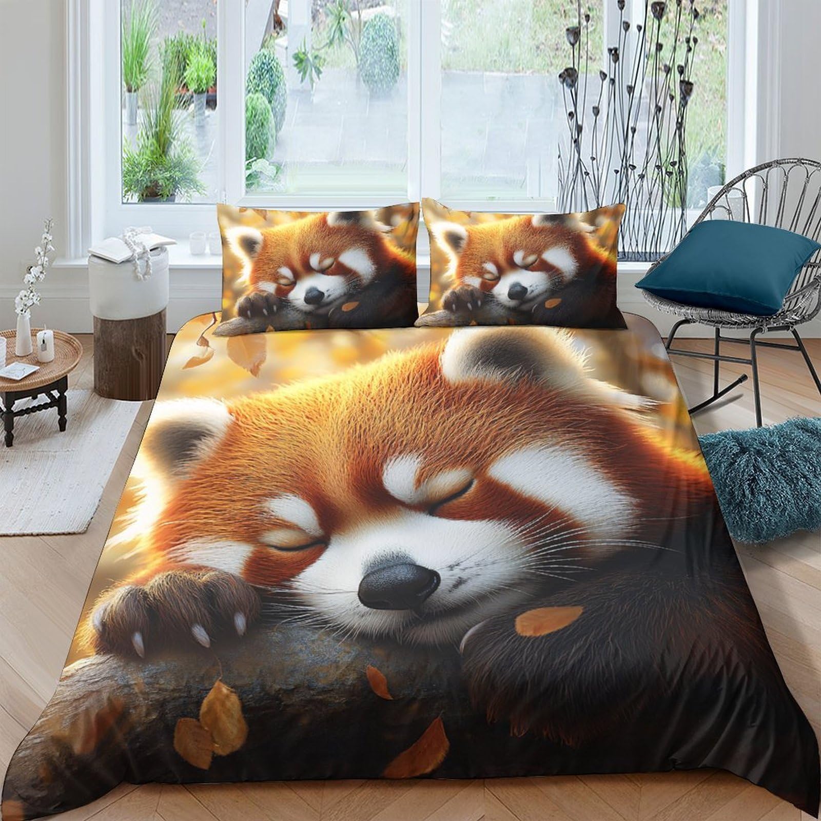 Ctjqhvkz Style-5 3D Printed Sleeping Red Panda Fitted Sheet Microfiber Soft Autumn Leaf Bed Cover For Bedroom Dorm Mattress Decor Single（135X200cm）