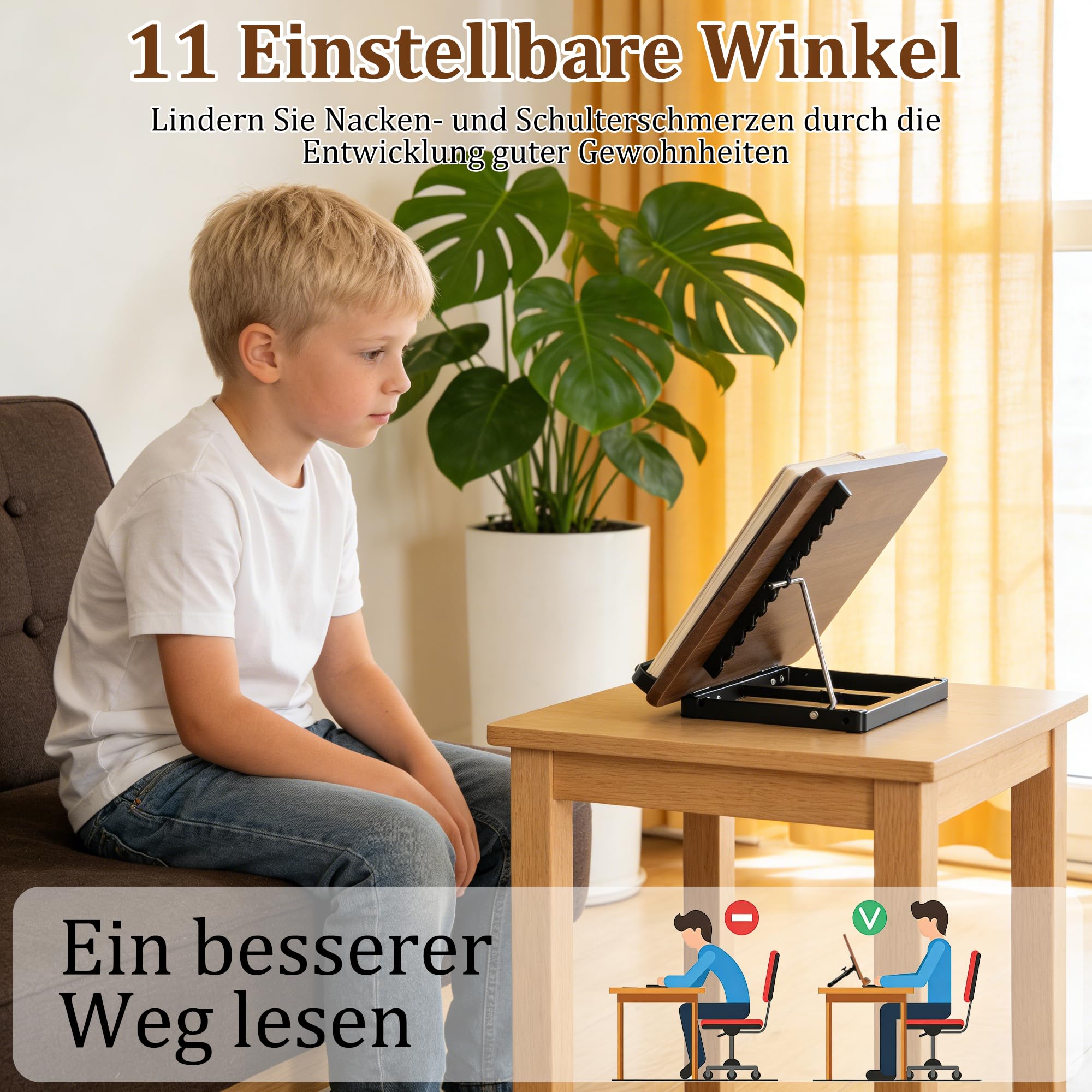 2 in 1 Verstellbarer Buchständer, Höhenverstellbar 50-130cm,Schwarz | Dual-Use Boden & Schreibtisch-Buchhalter, Holz-Kochbuchhalter mit Seitenclips, für Musikblatt, Rezept, Laptop