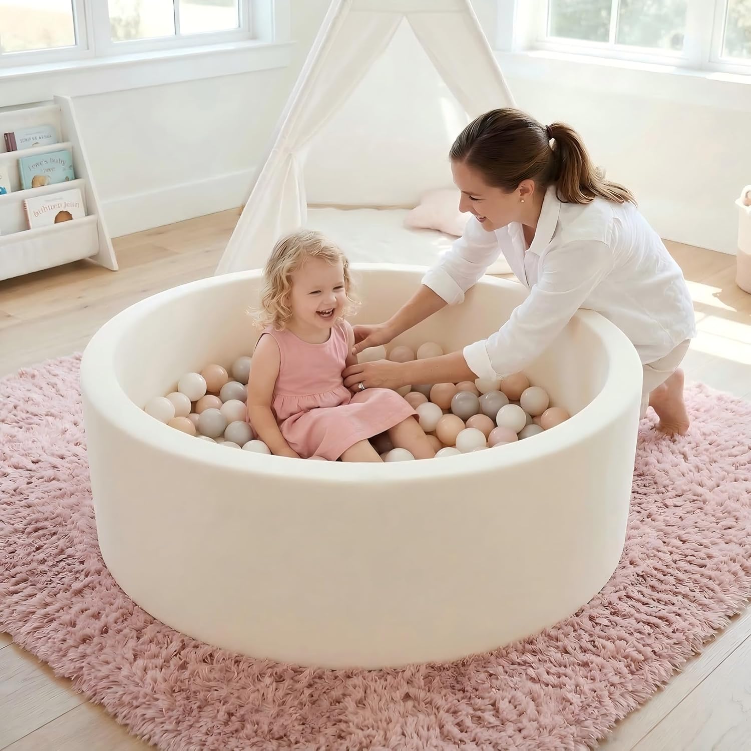 Baby Foam Ball Pits 35.4" Soft Round Memory Foam Ball Pits for for Babies Toddlers Kids Dogs Cats Indoor Outdoor Playpen Ideal Gift for Girls Boys NOT Included Balls 35.4" White