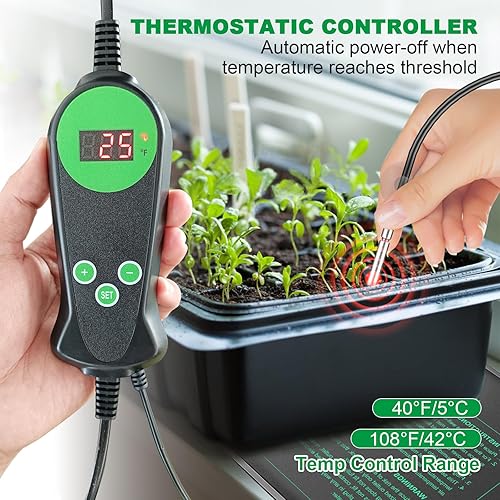 Miniatura 2 de Tapete térmico de plántulas con controlador de temperatura integrado (paquete de 2), almohadilla térmica de plantas de 10 x 20.75 pulgadas con