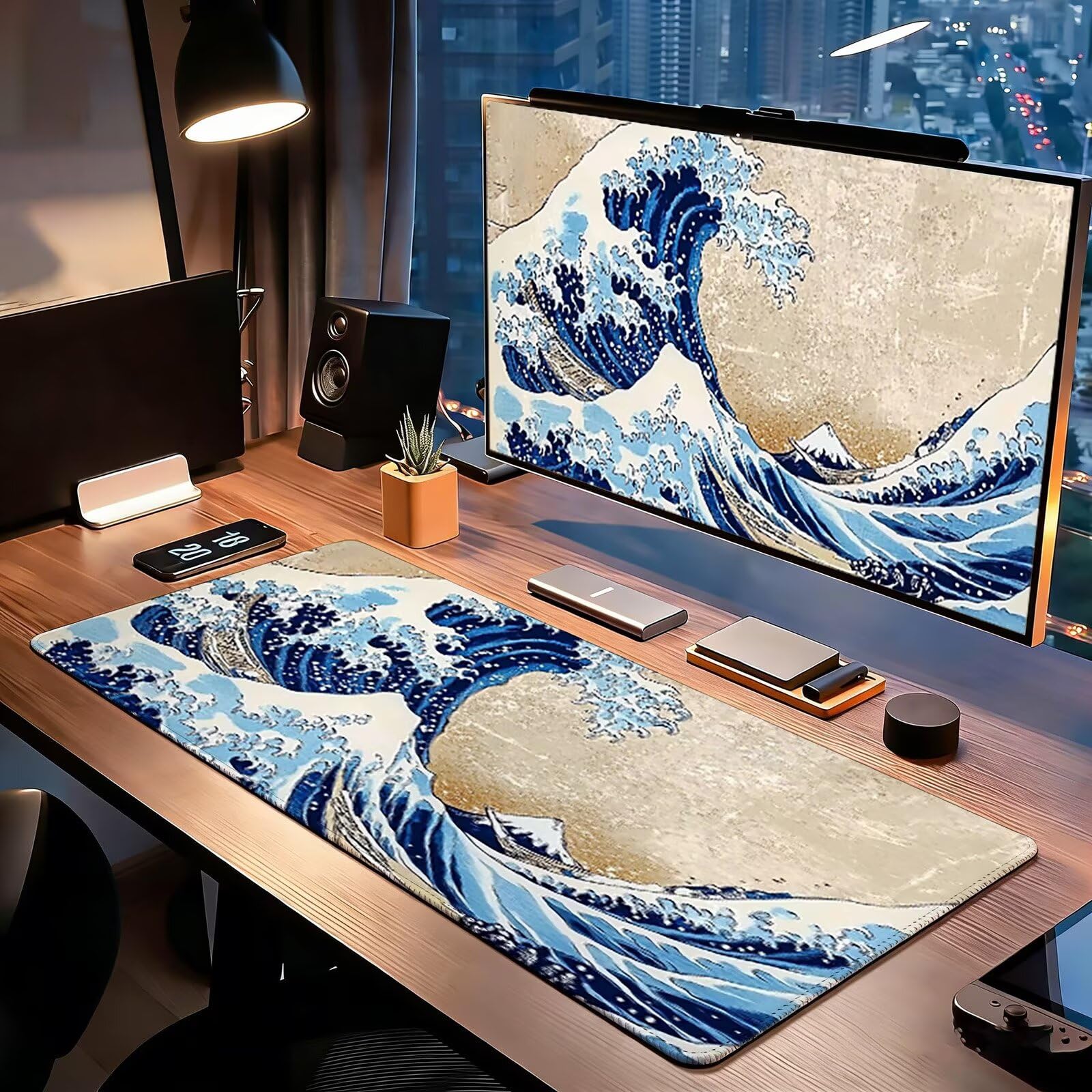 Tappetino Mouse Gaming, 1200x600mm Tappetino Mouse XXL onde 0c0-243 | Mouse Pad Grande, Ottimizzato per i Sensori da Gioco, Migliora Precisione e Velocità, per Mac e PC, Crema