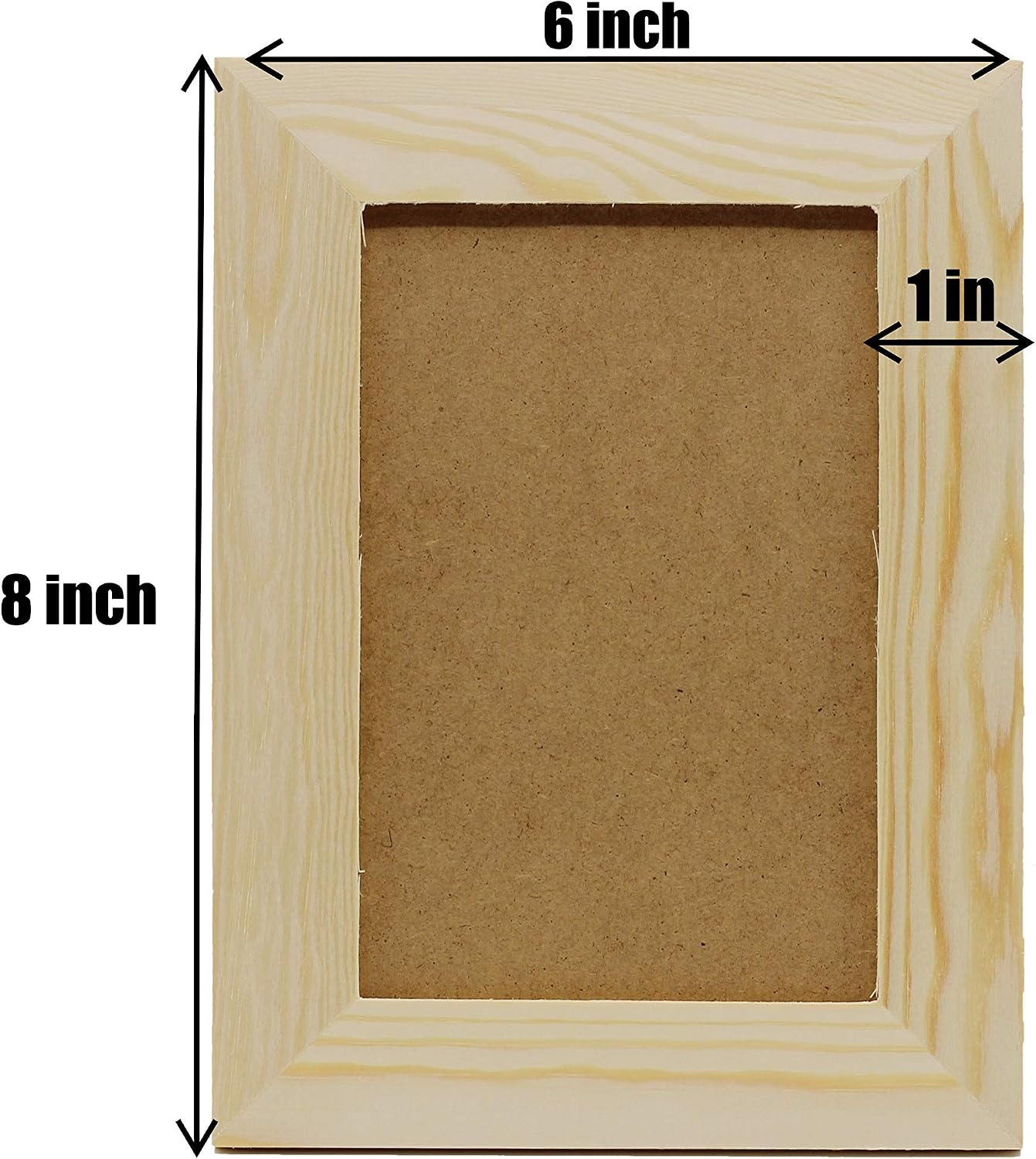 Creative Hobbies Pack of 6 - Unfinished Solid Pine Wood Picture Frames for Arts & Crafts, DIY Painting Project - Stand or Hang on the Wall - (8x6 Frame Size Holds 6x4 Pictures) for Adults and Kids