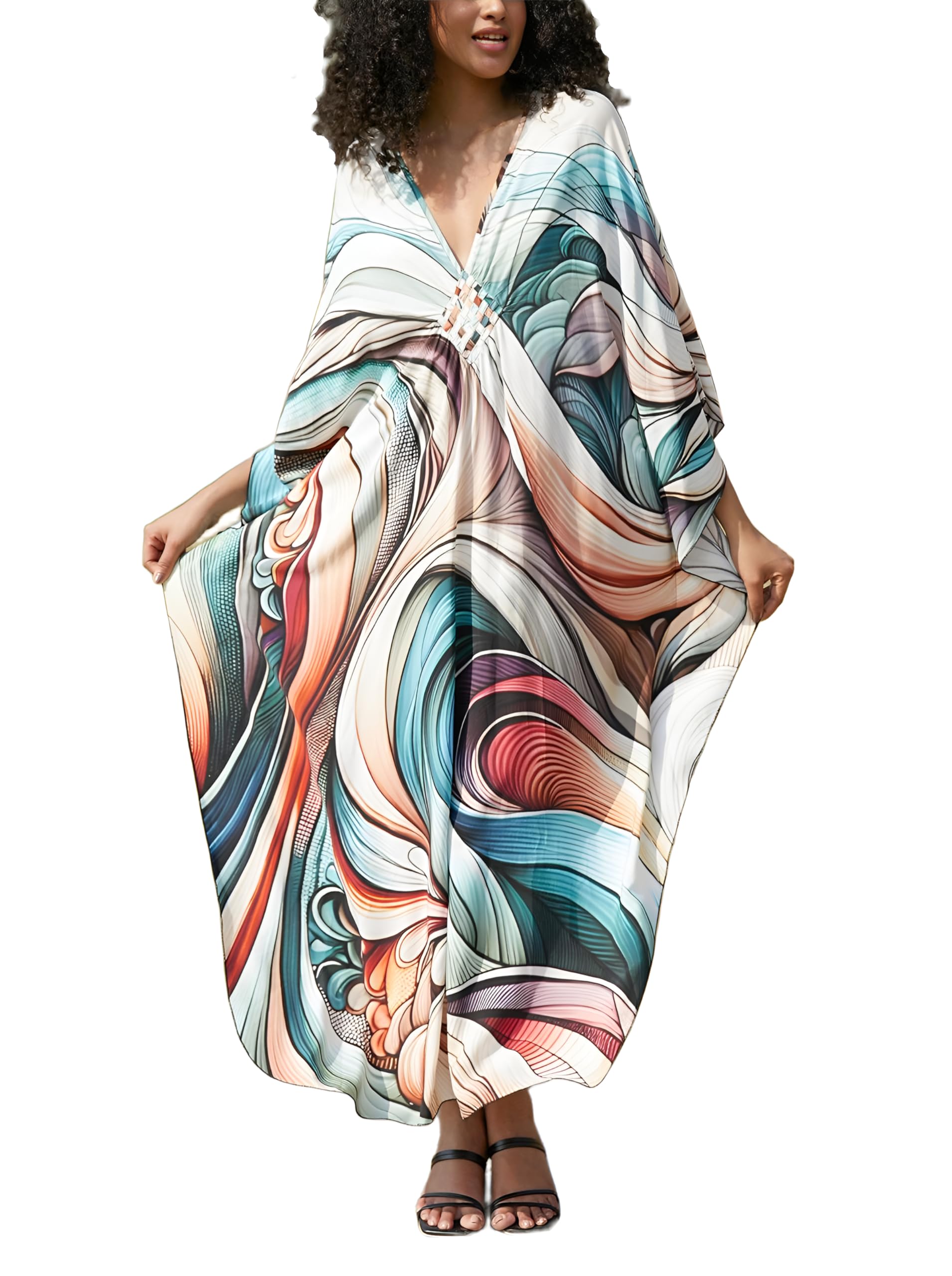 KEYLORTING Plus Size Kaftan Dress Women, African Moo Moo Print Caftan, Batwing Dress, Beach Cover Up for Party and Loungewear