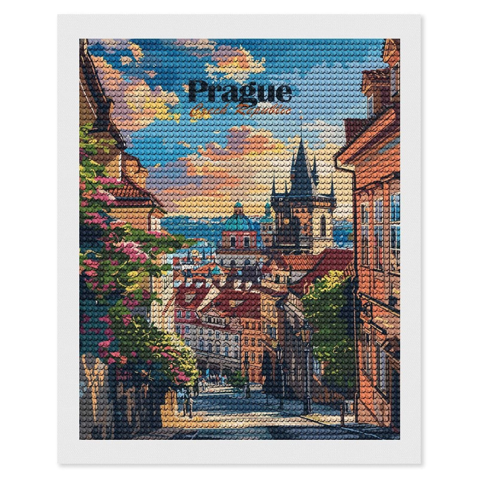 Junmoney Prague Cityscape Diamond Painting Kit 16"x20", for Women, Simple to Start, Bedroom Decor, Christmas Gift, Good for Quiet Evenings