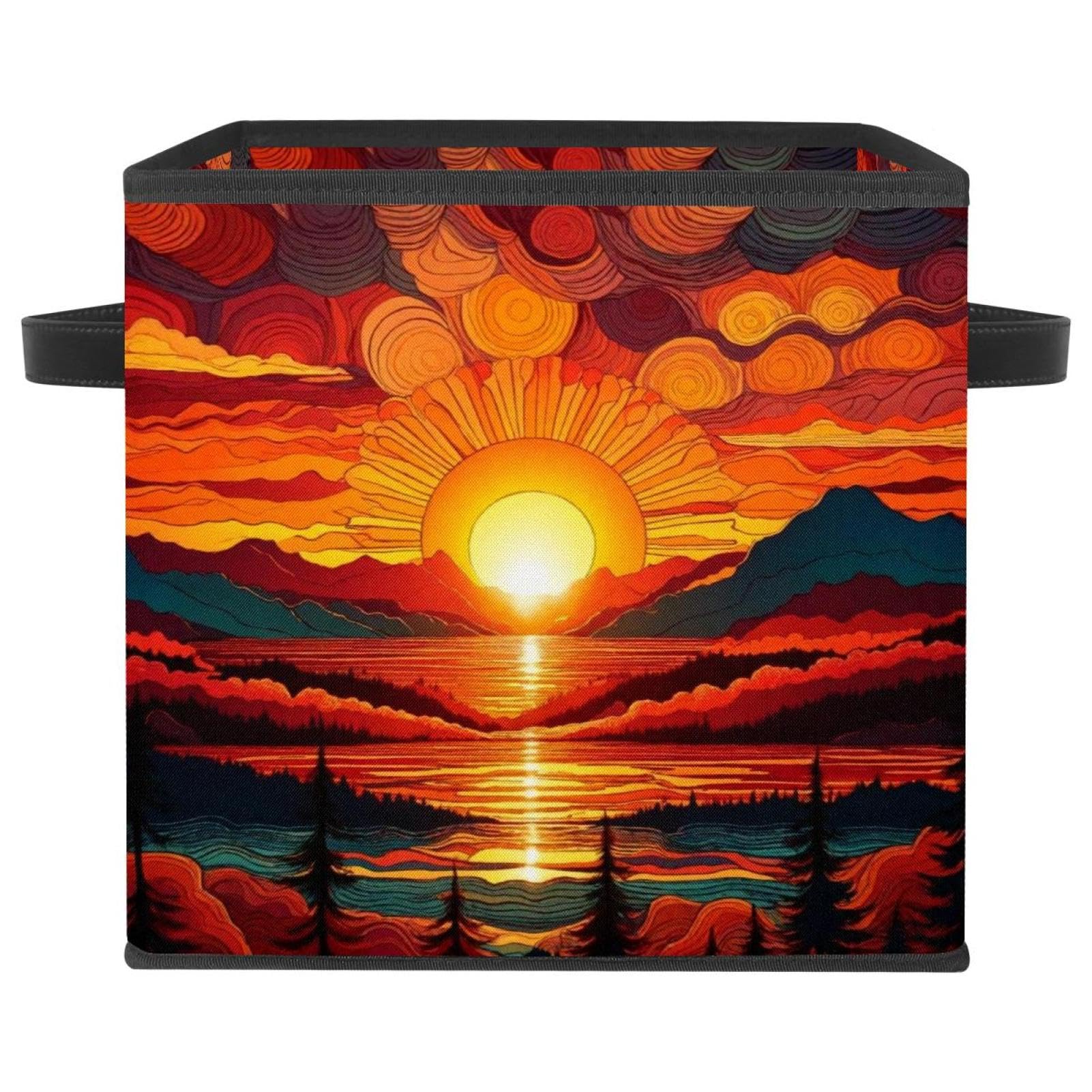 Boîte de rangement cube coucher de soleil 28cm en tissu Oxford