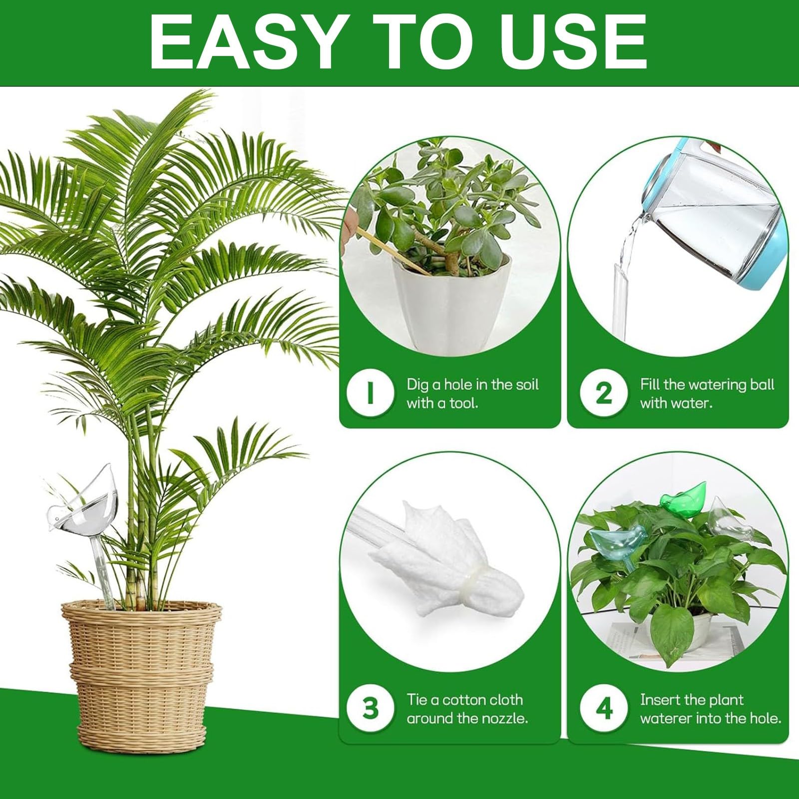 Lot de 8 Goutteurs d'eau pour Plantes, Arroseur pour plantes en forme d'oiseau transparent, Globes d'arrosage automatique en plastique, Ampoules à arrosage automatique pour jardin intérieur extérieur