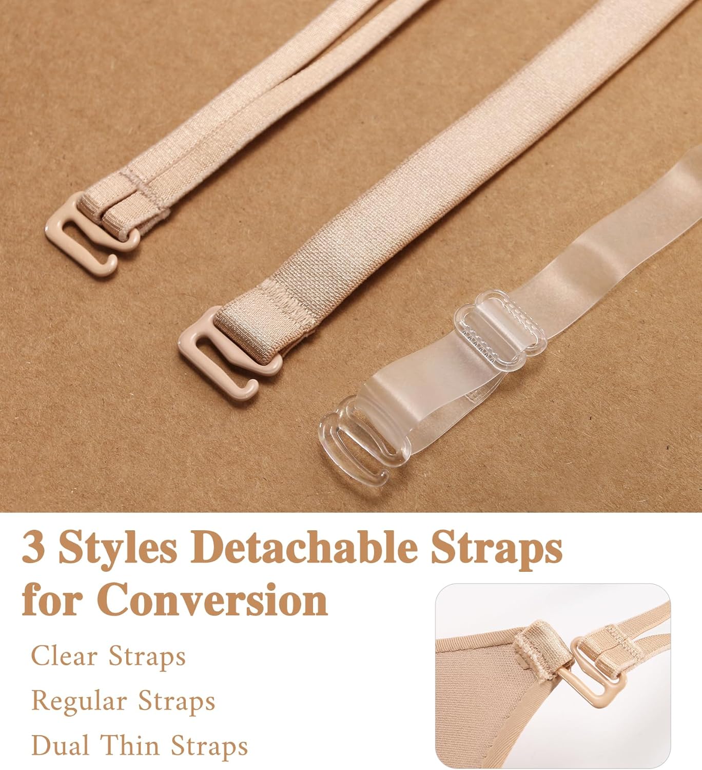 Lemorosy Backless Push Up Bra Low Back Multiway Convertible Deep Plunge Underwire for Support