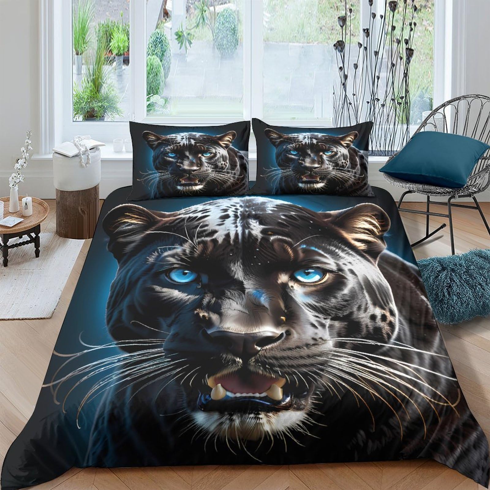 Ctjqhvkz Style-4 3D Printed Black Panther Fitted Sheet Microfiber Soft Breathable Blue Eyes Bed Cover For Bedroom Decor Mattress Protection Single（135X200cm）