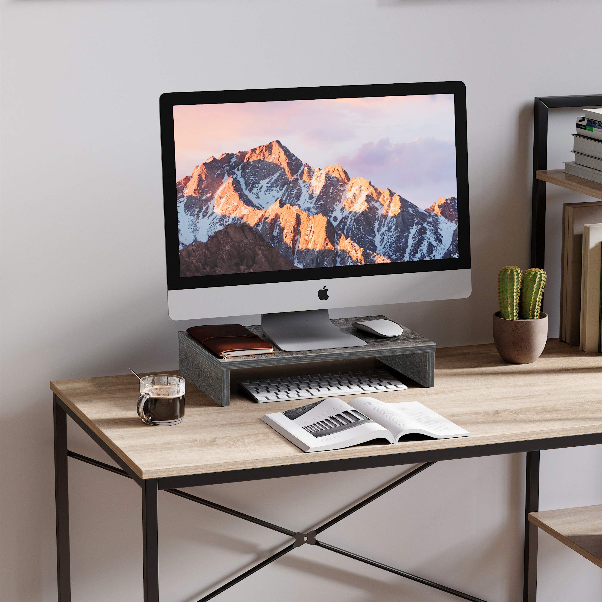 Bestier Supporto per monitor in legno per PC, supporto per scrivania, monitor/TV, supporto da scrivania per laptop, supporto in legno P2 (grigio, 40 cm)