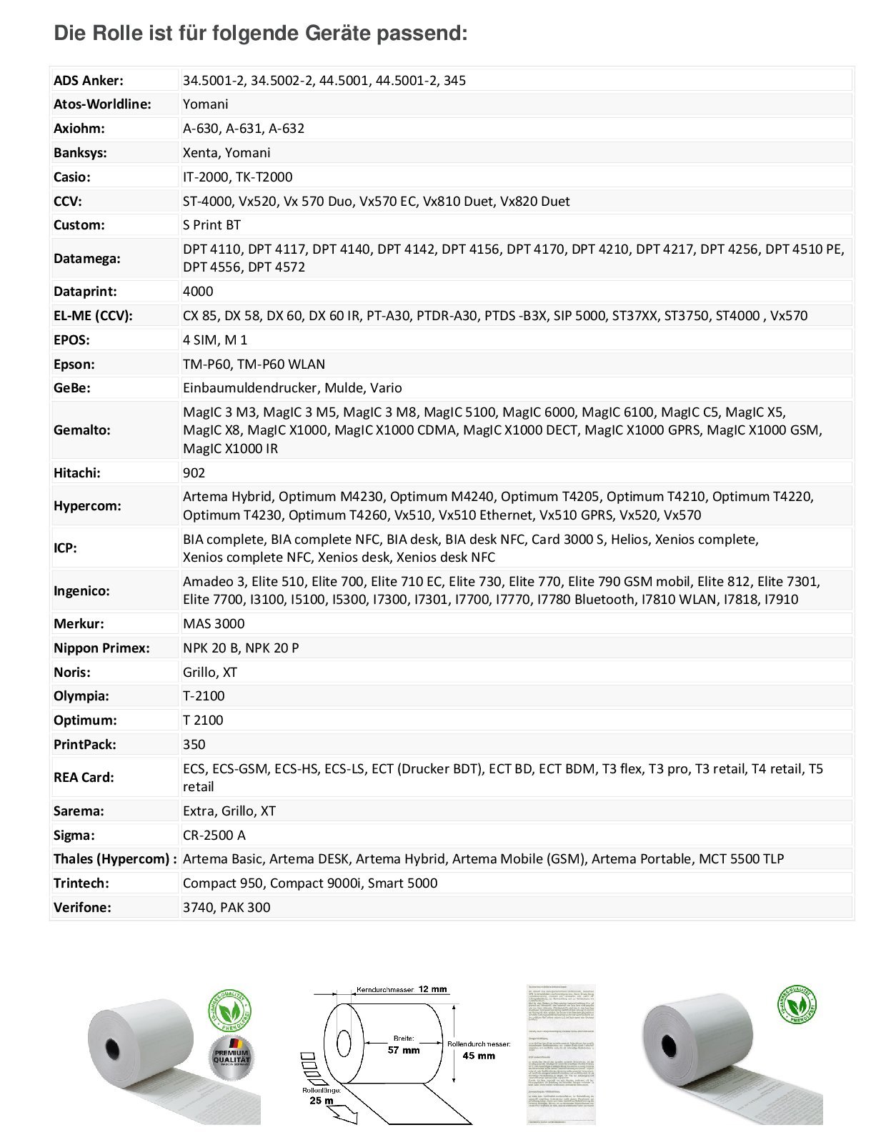 50 Stck. EC Thermorollen mit SEPA-Lastschrifttext 57mm x 25m x 12mm Rollen-Aussendurchmesser 45mm phenolfrei