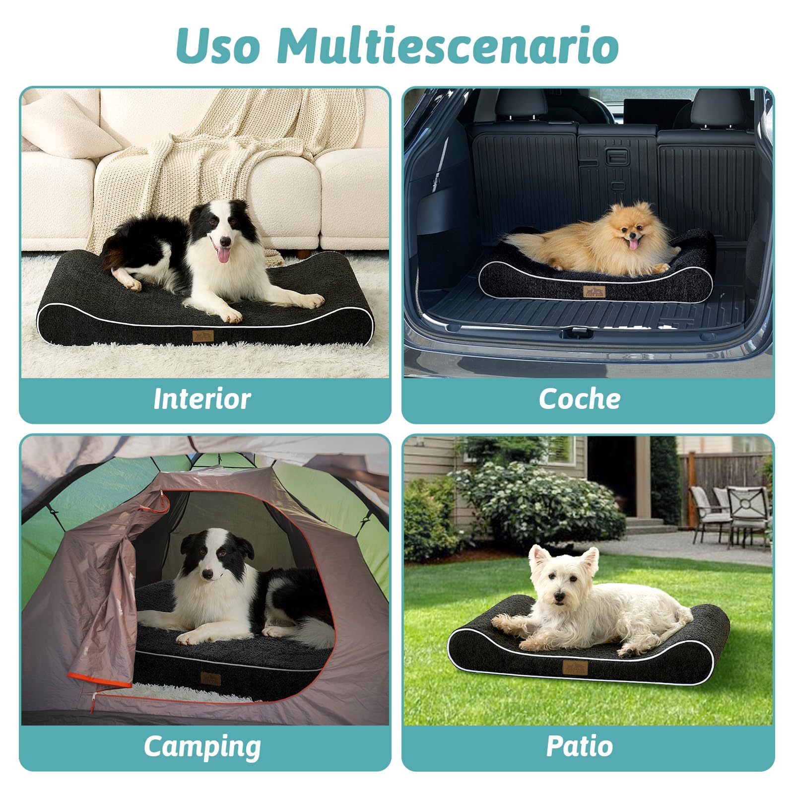COZY KISS Cama para Perros Lavable, 129x91x20cm, con Borde Elevado - Colchón Ortopédico para Perros en Forma de Barco, Impermeable y Antideslizante, Adecuada para Mascotas hasta 64kg, Negro