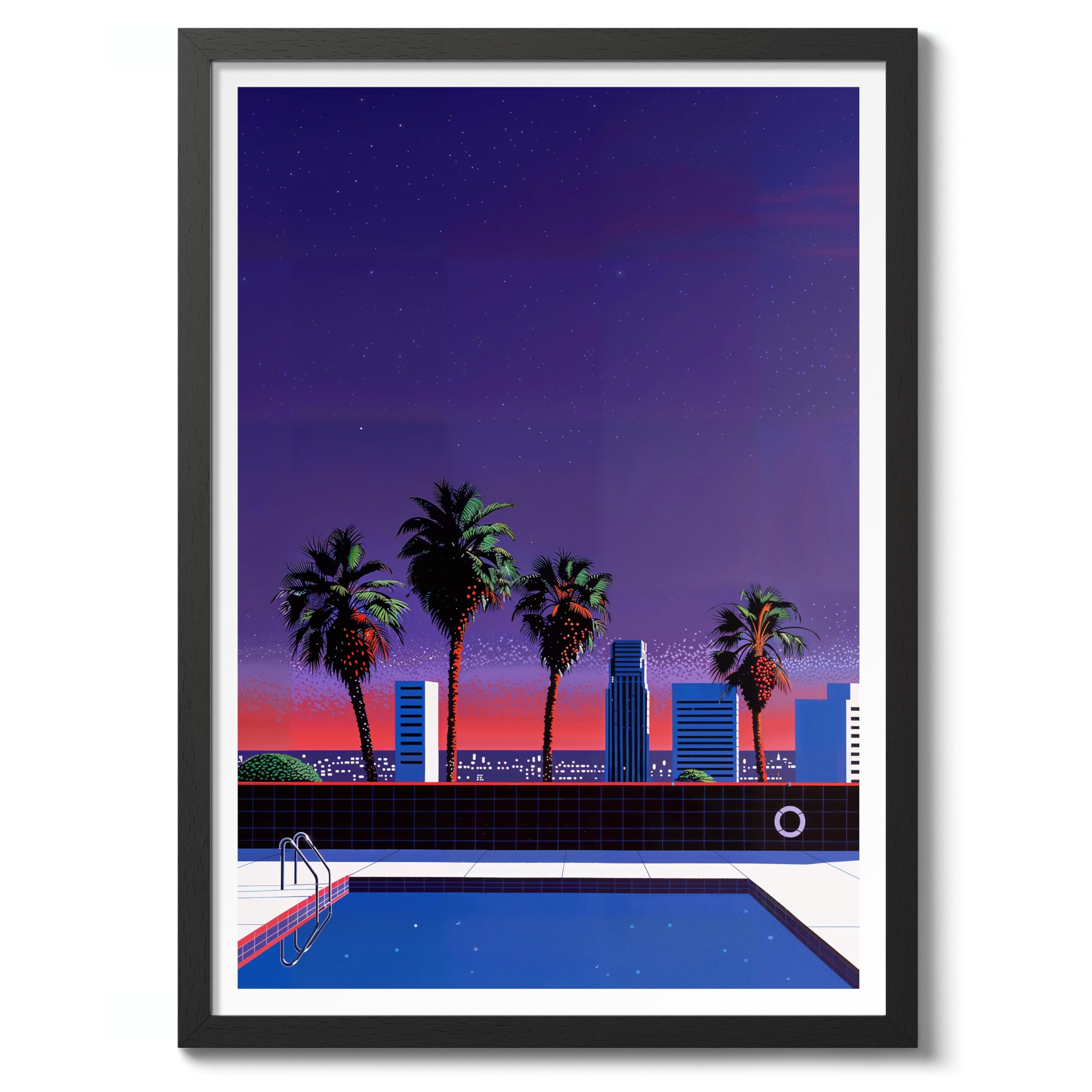 Private Pool Vintage Japanese Vaporwave Poster, Minimalist Retro 90s Colourful Wall Art Print, Modern Home Decor Bedroom Artwork, Archival Matte, A1 (Black Frame) - 84.1x59.4cm