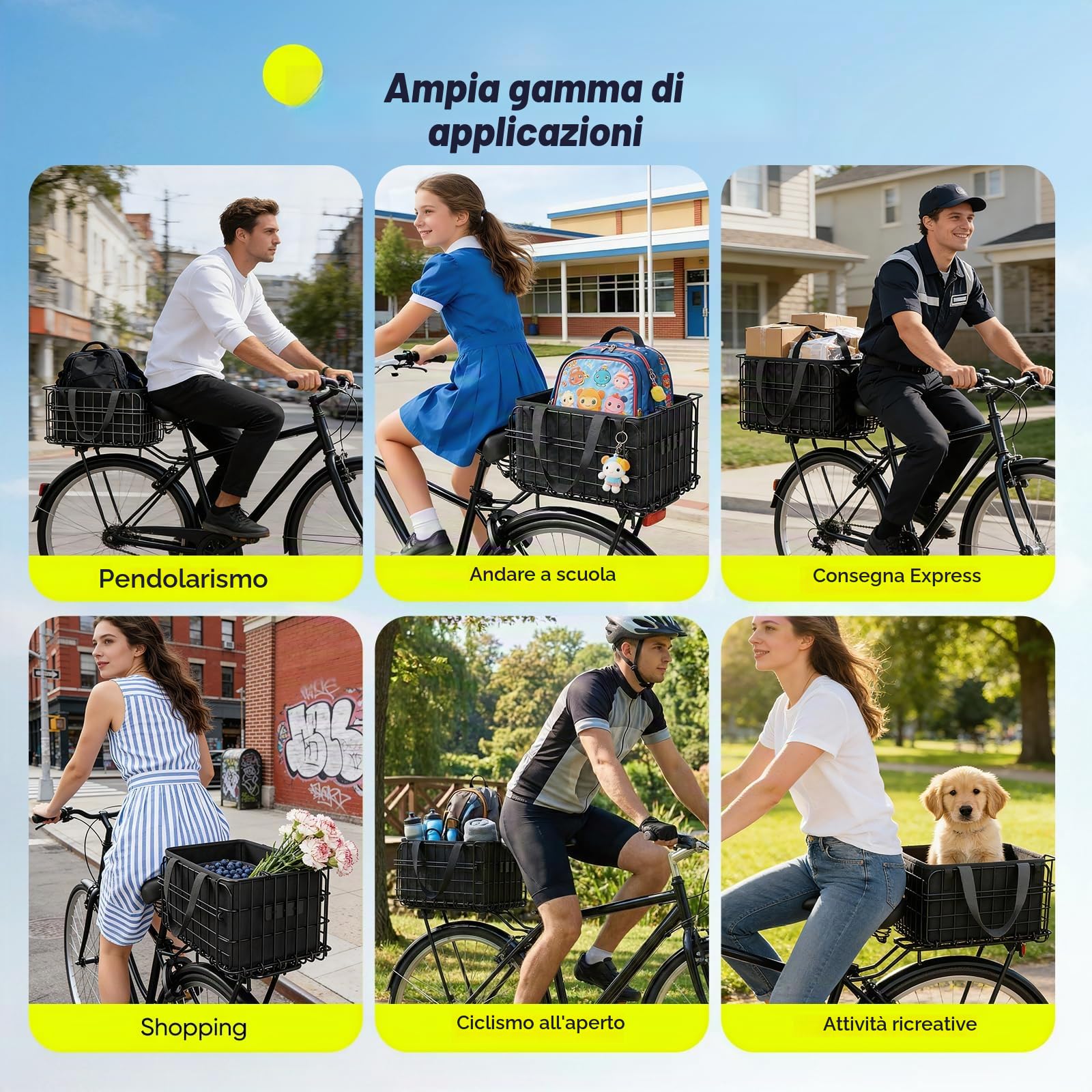 Cestino posteriore per bicicletta, pieghevole, con tasca interna estraibile, copertura impermeabile, copertura in rete, portapacchi per la parte posteriore, cestino per il trasporto di animali