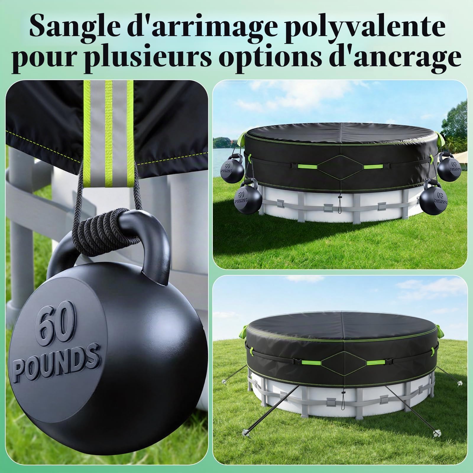 Bache Piscine,pour Piscines Hors-Sol Ø 488 cm,pour Bassins 450-486cm | Bâche Protection pour Piscine avec Bandes Réfléchissantes, Ancrages Terrestres,Couverture de Piscine, Antipoussière