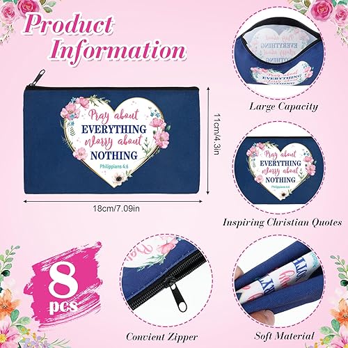 Miniatura 2 de 8 bolsas de cosméticos cristianas inspiradoras con versículos bíblicos, regalos motivacionales con oraciones, bolsas de maquillaje de doble cara con