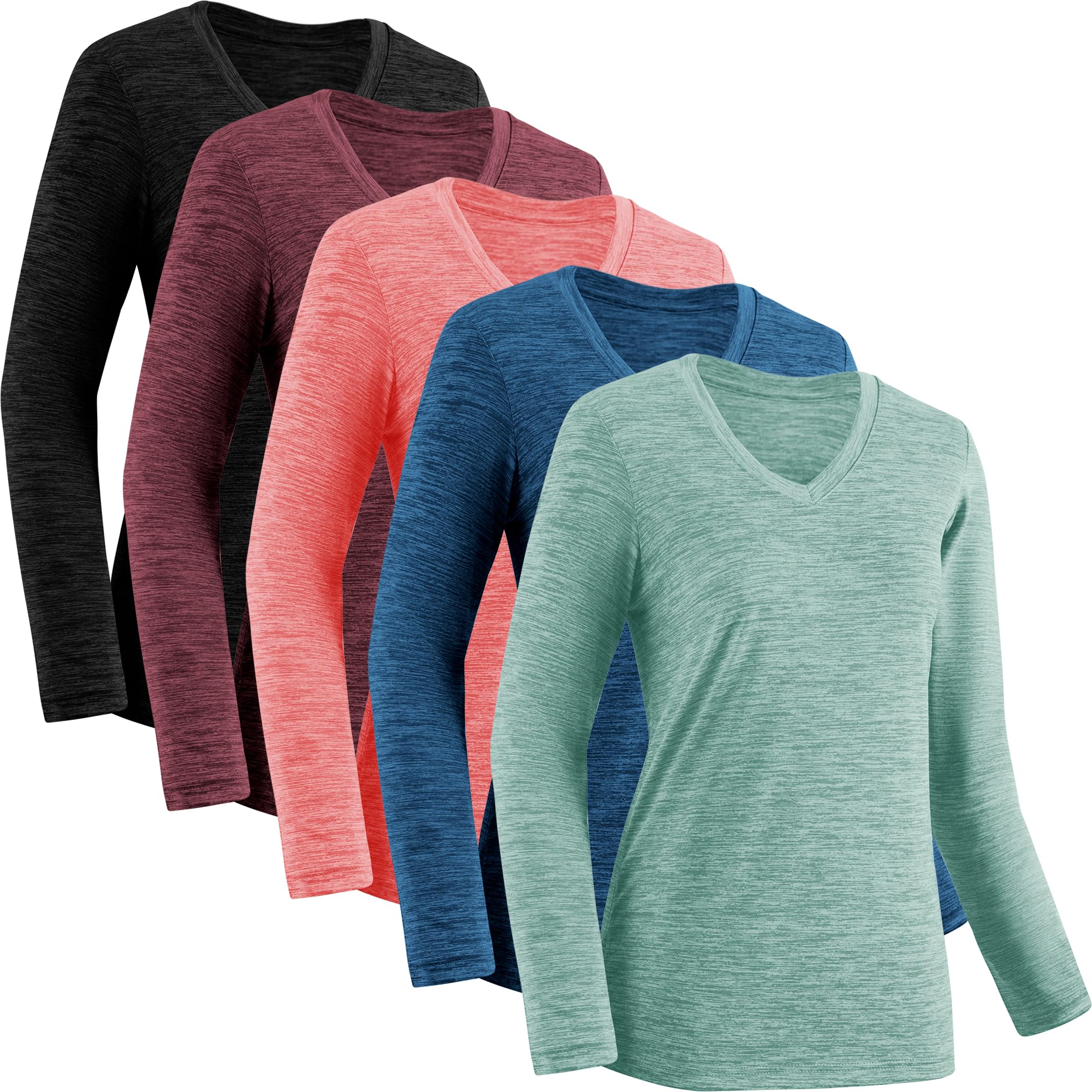 Moisture Wicking Shirts for Women Quick Dry Athletic Running Long Sleeve T Shirts Womens V Neck Workout Tops