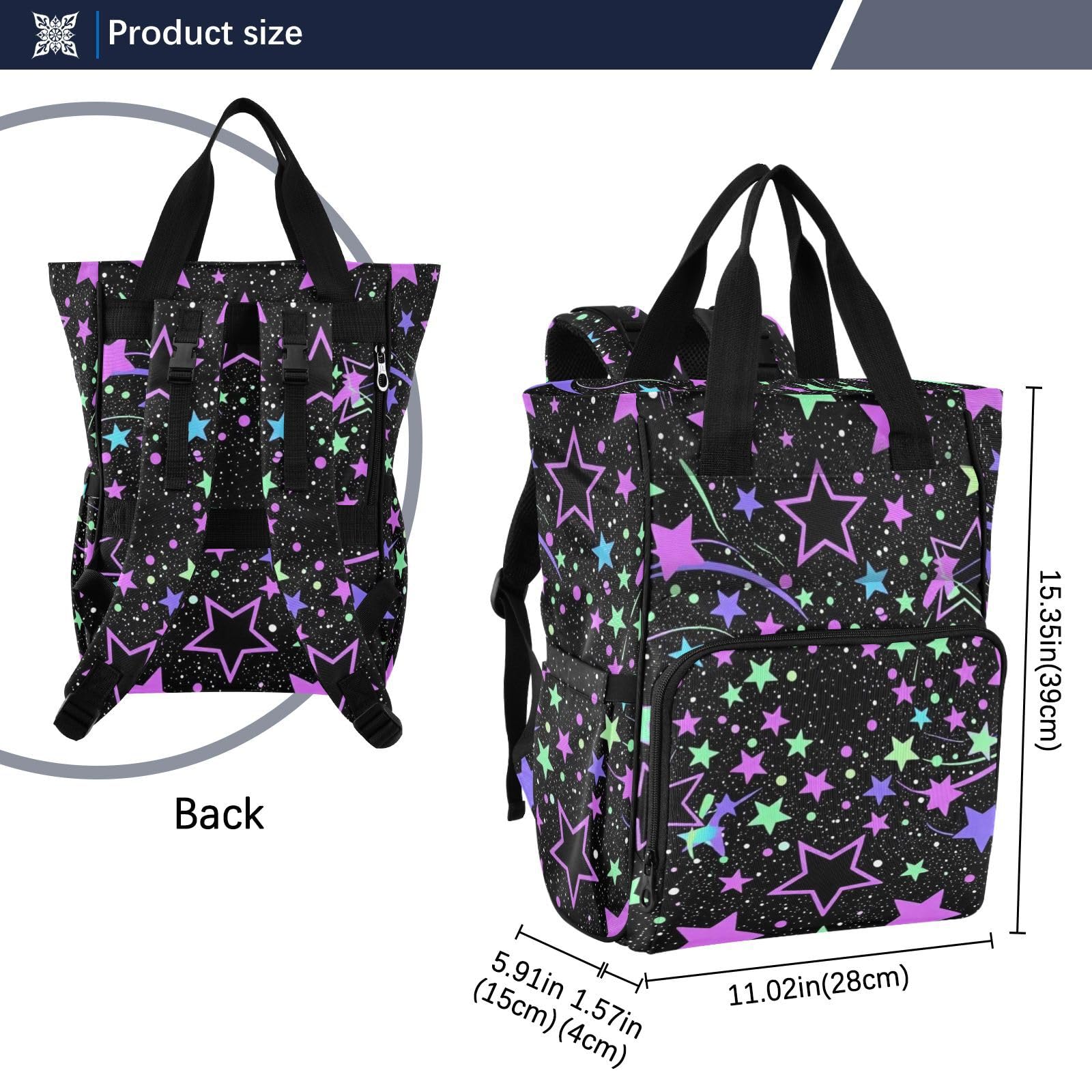 Baby Essentials torba na pieluchy tęczowe gwiazdy czarna