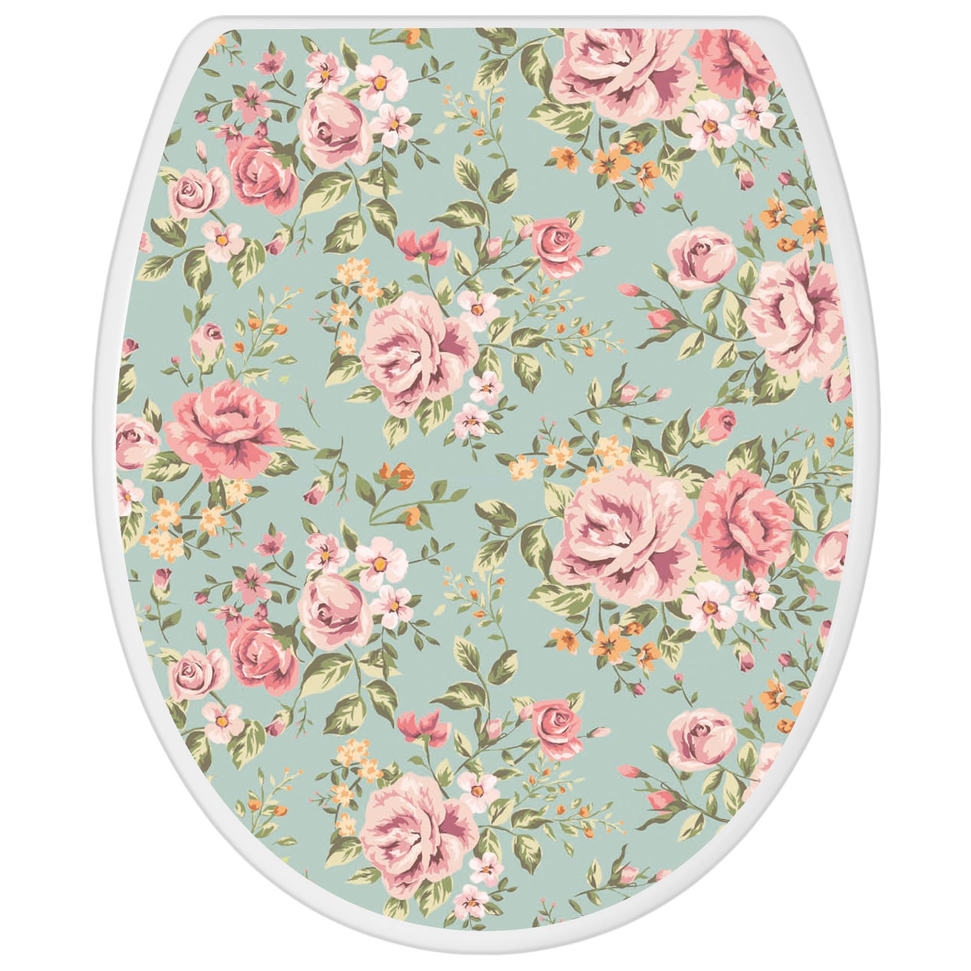 banjado Toilettendeckel mit Absenkautomatik 44,5x37cm - Soft Close Toilettensitz - WC Sitz mit Absenkautomatik - Klodeckel aus Duroplast mit Edelstahl Scharnieren, einfache Montage - Motiv Altrosa Blu