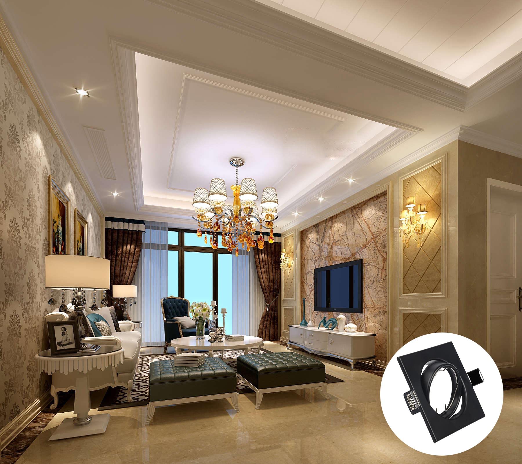 Cornice Faretto Incasso Cartongesso GU10,Portafaretto da Incasso Quadrati Nero,Faretti led da incasso per cartongesso incl.Portalampada GU10,Orientabili a 35°,Per 50mm LED e Alogeno,Set da 20