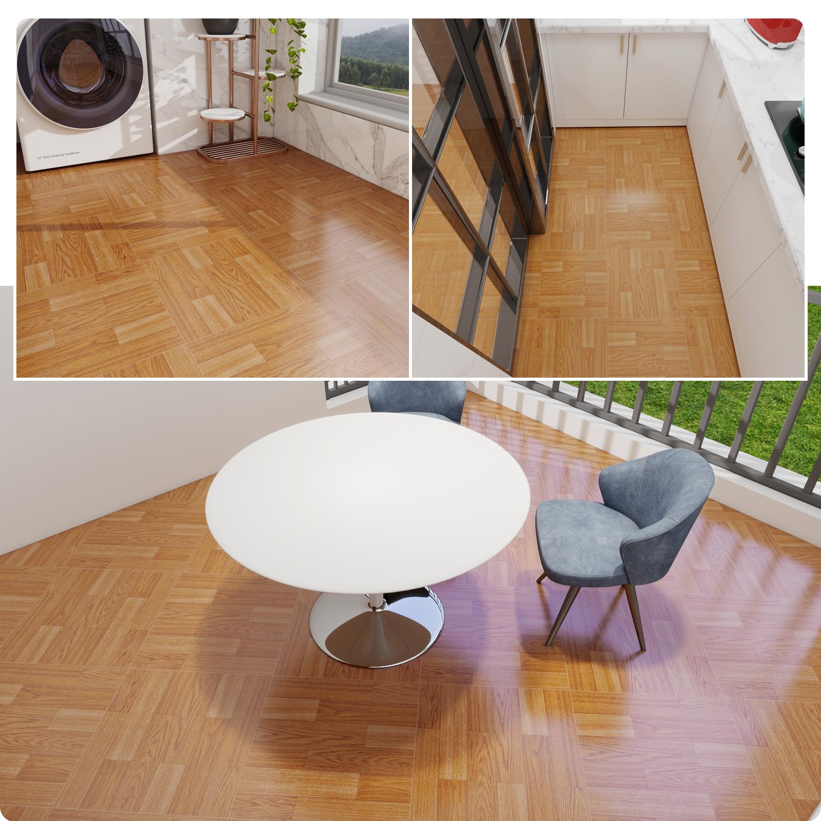 Piastrelle autoadesive per pavimenti in vinile, 30,5 x 30,5 cm, effetto assi fai da te, per cucina, bagno, camera da letto, soggiorno, 30 piastrelle in legno di quercia chiaro